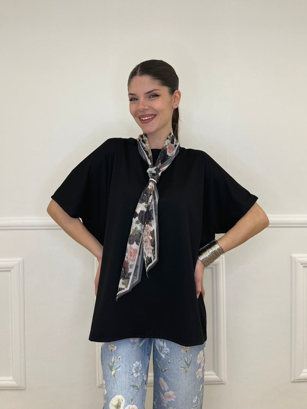 T-shirt Maxi Con Foulard 35080 Nero