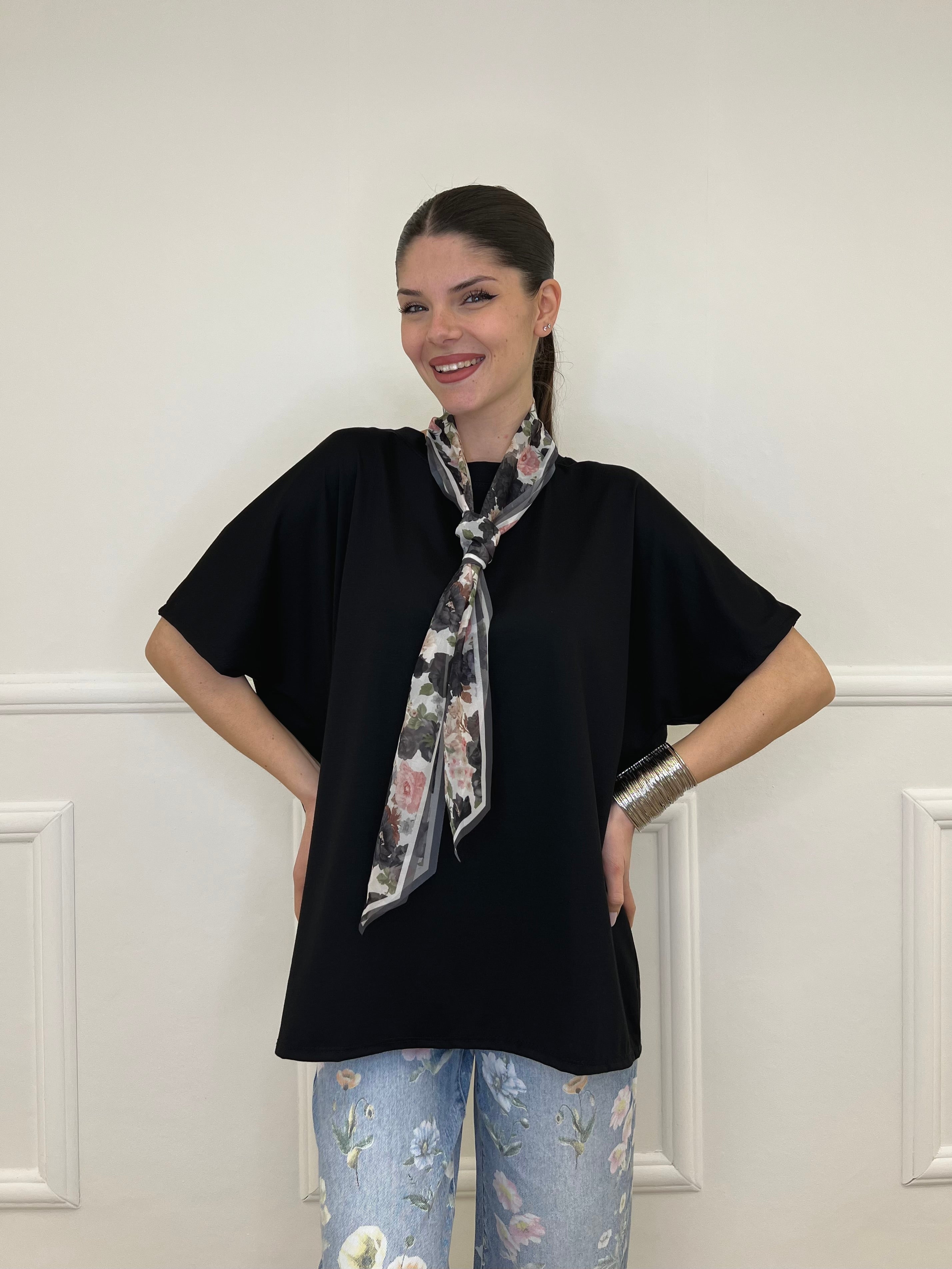 T-shirt Maxi Con Foulard 35080 Nero
