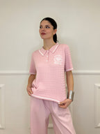 Polo in Maglia Jacquard L8086 Rosa