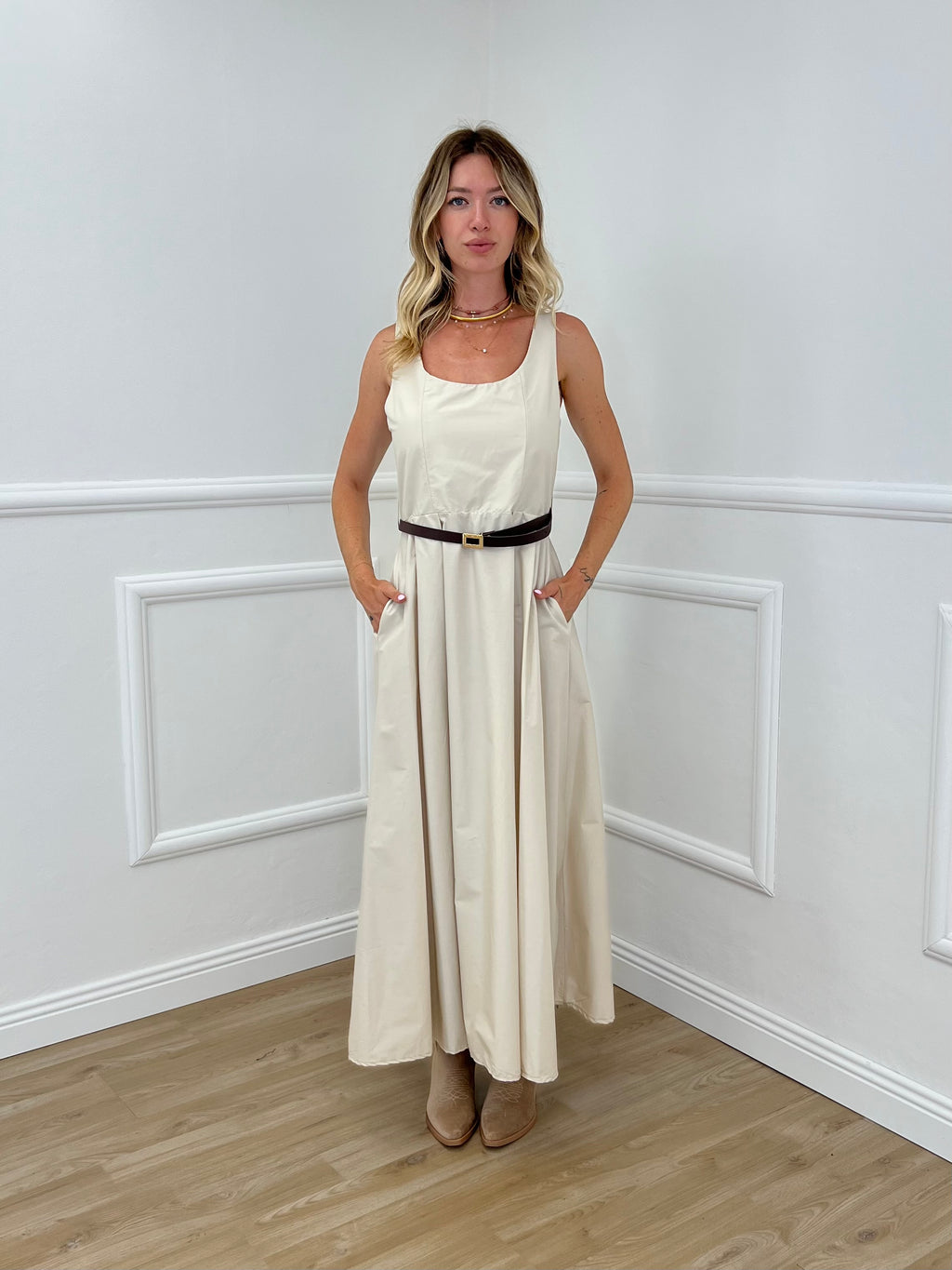 Abito Popeline Scollo Quadrato 2886 Beige