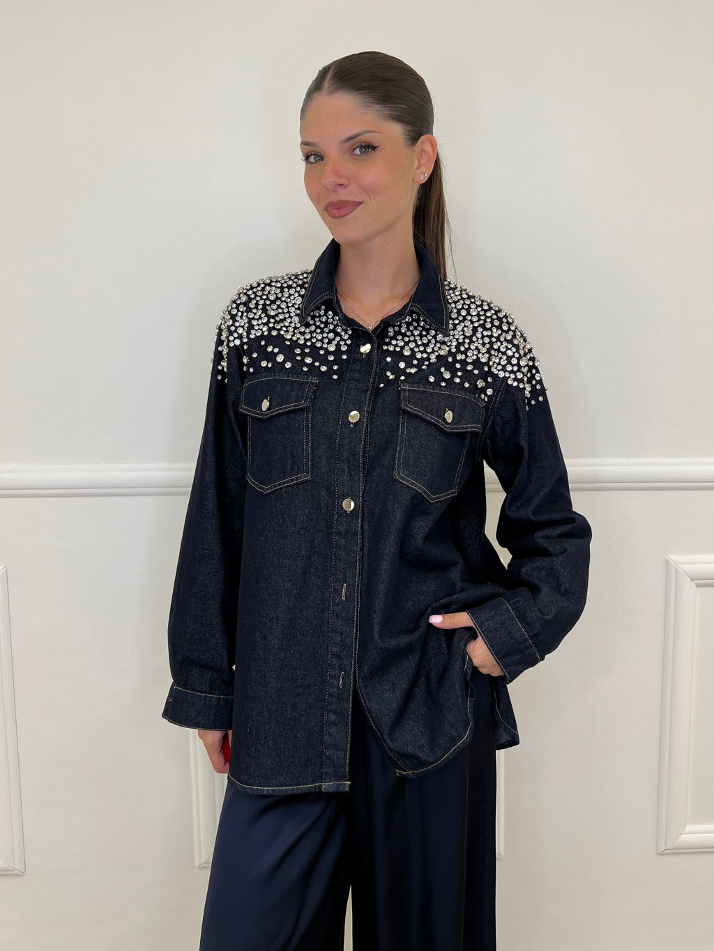 Giacca Denim Cristalli MF2501 Blu - Bazar Abbigliamento