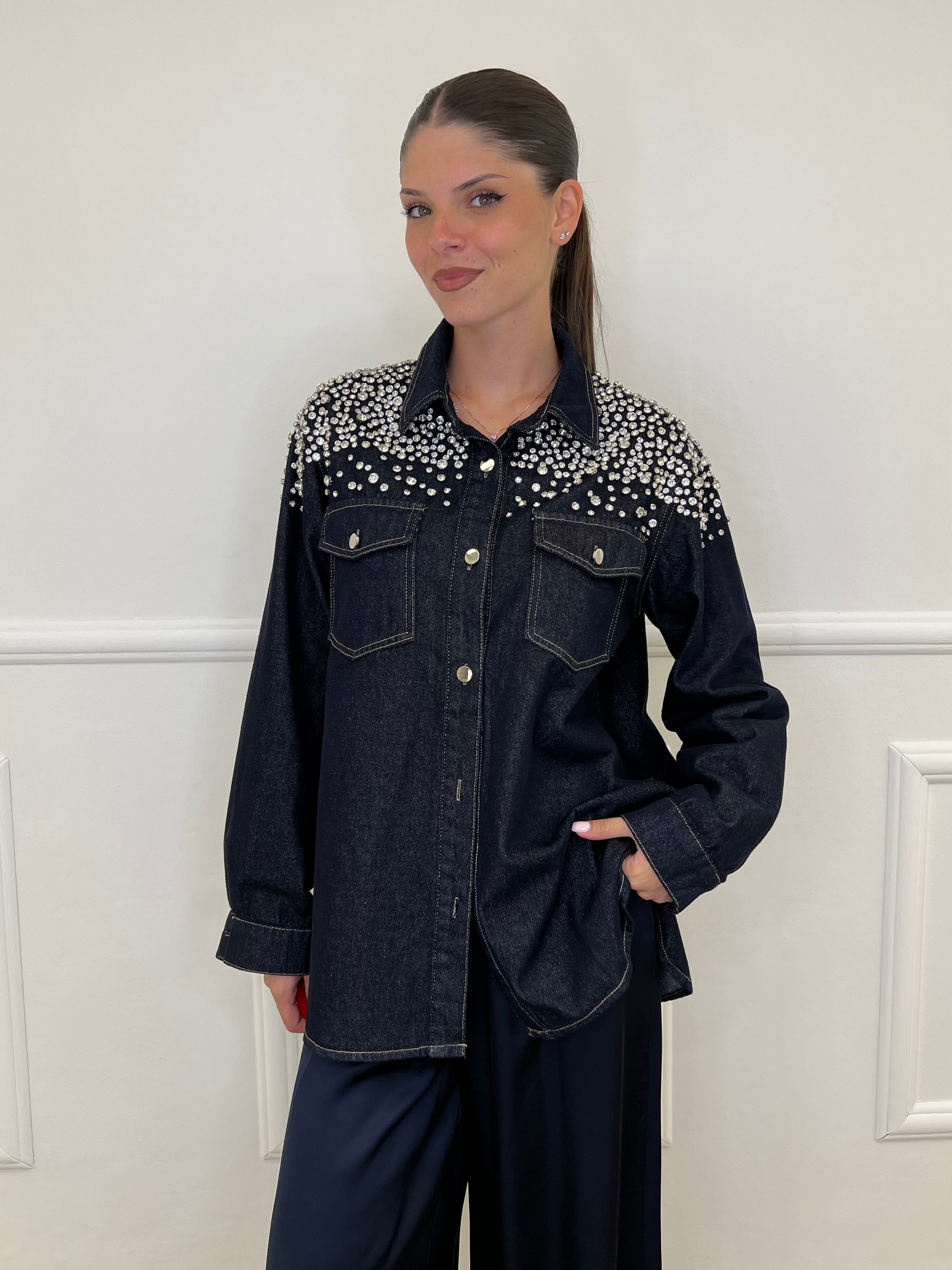 Giacca Denim Cristalli MF2501 Blu - Bazar Abbigliamento