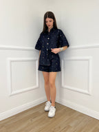 Completo Denim Shorts Ricami 2517 Blue Black