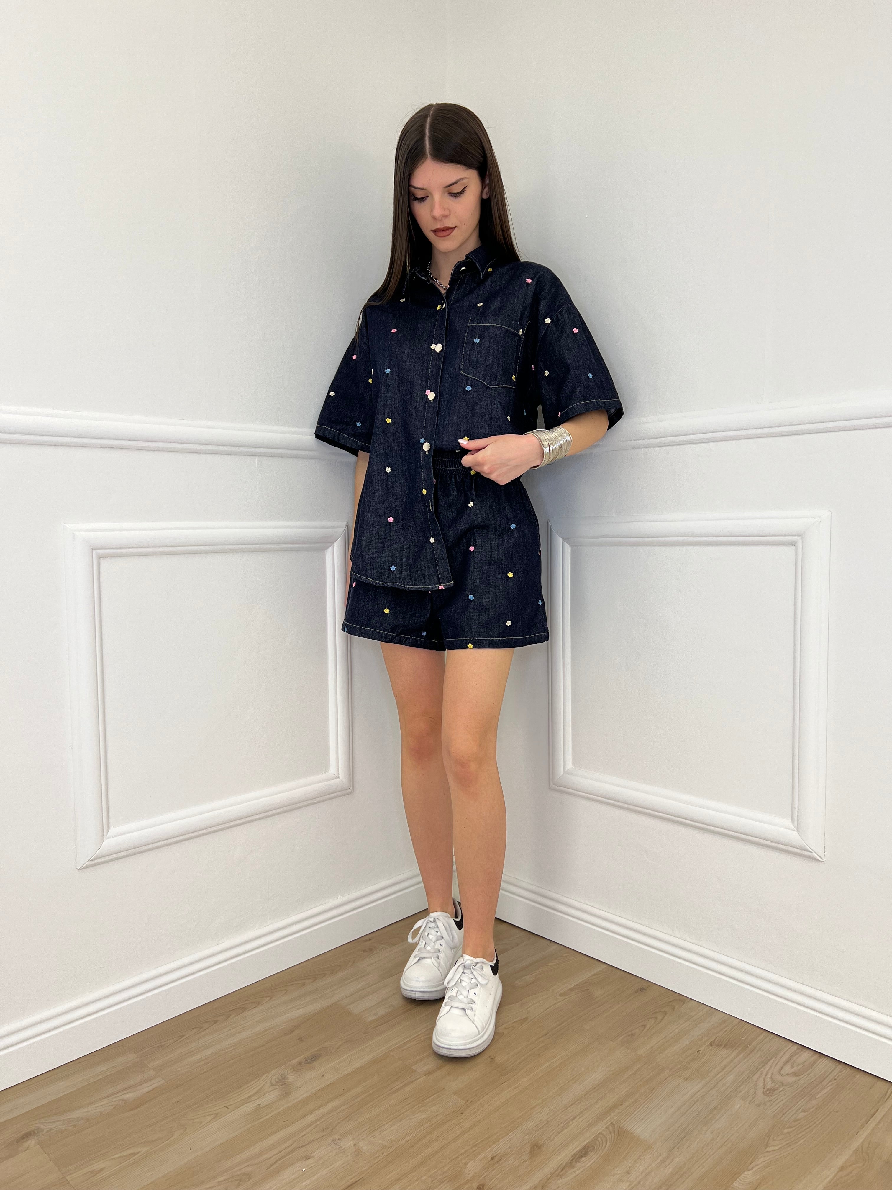 Completo Denim Shorts Ricami 2517 Blue Black