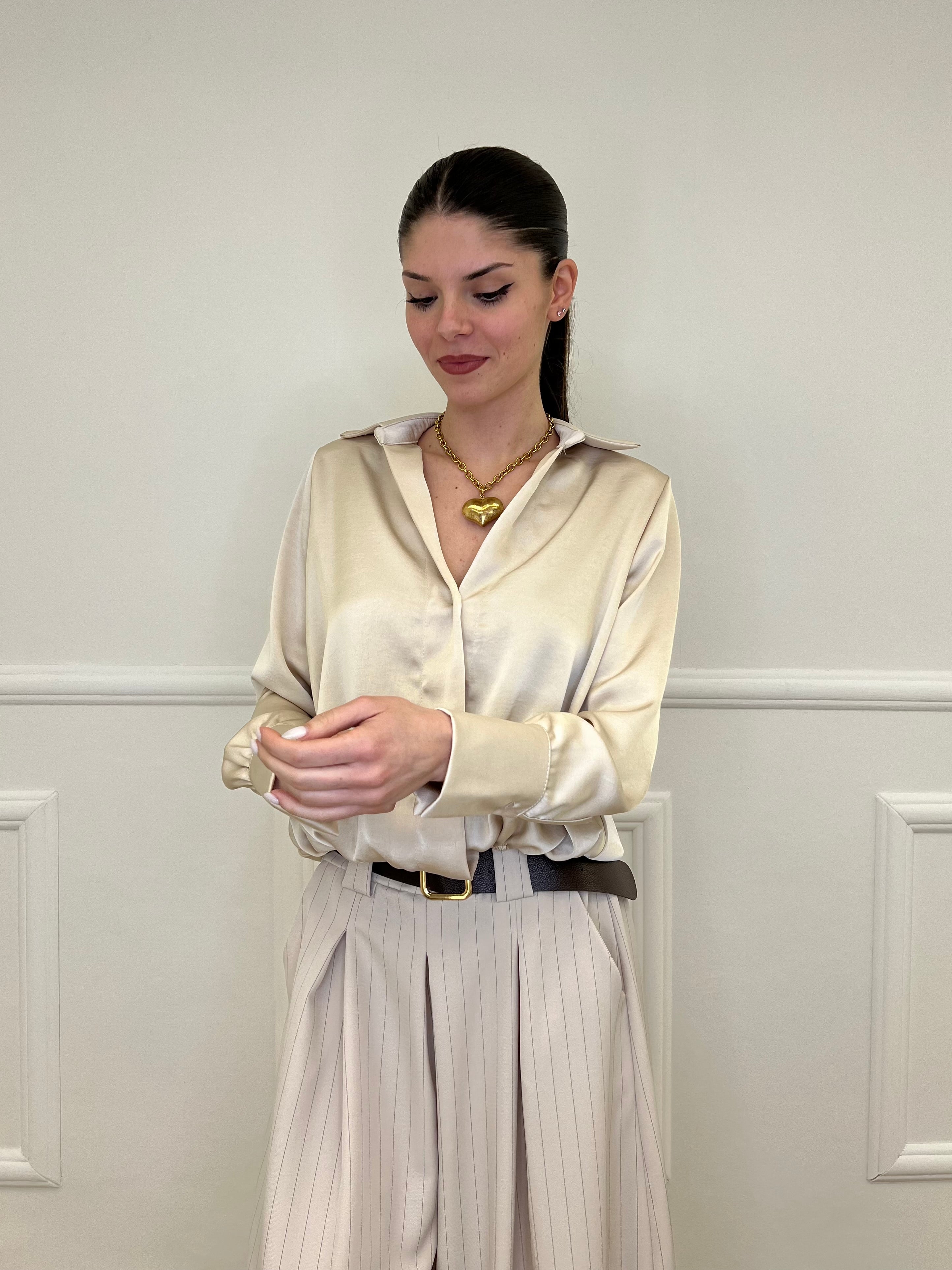 Blusa In Satin Con Spalline 10277 Beige
