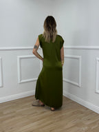 Vestito In Raso di Viscosa A00850 Verde Olio