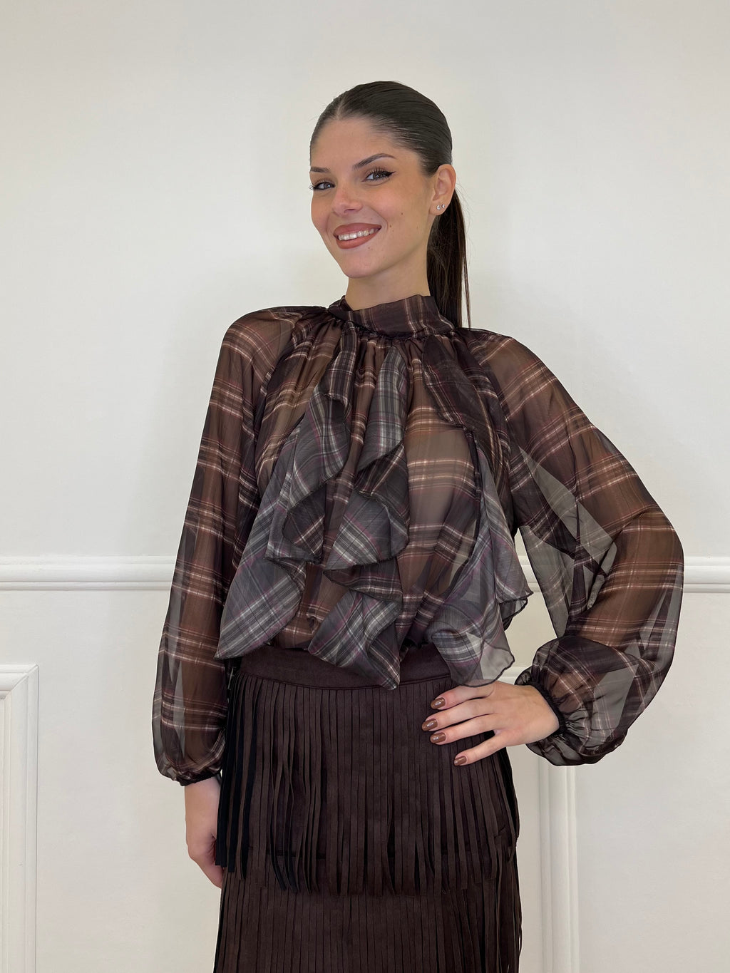 Camicia Madras Jabot L5327 Moro