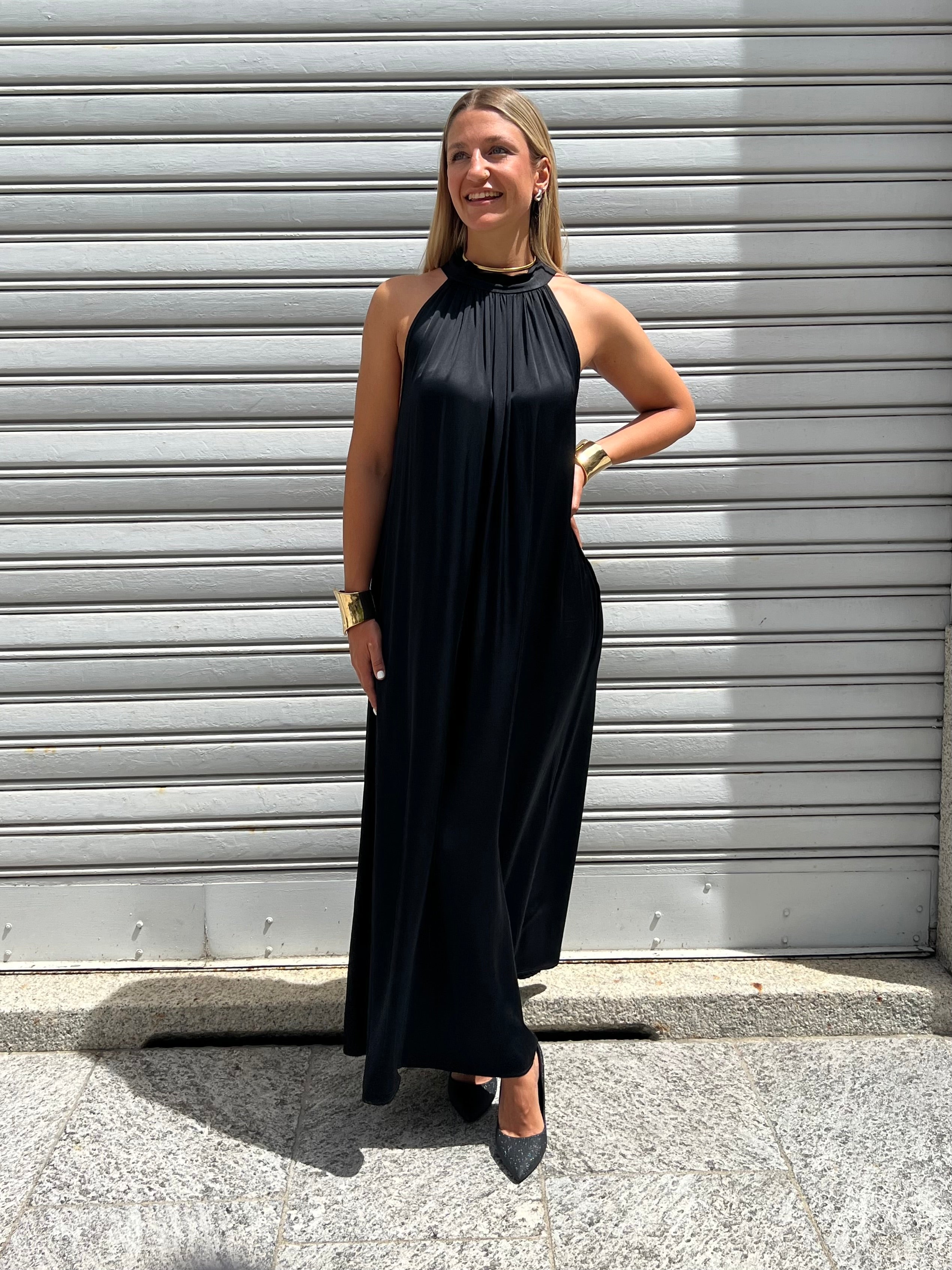 Abito Halter In Raso 9382 Nero