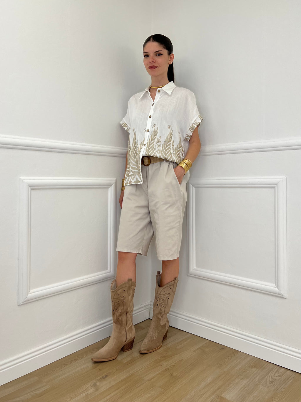 Camicia Ricami Lurex 18090 Bianco