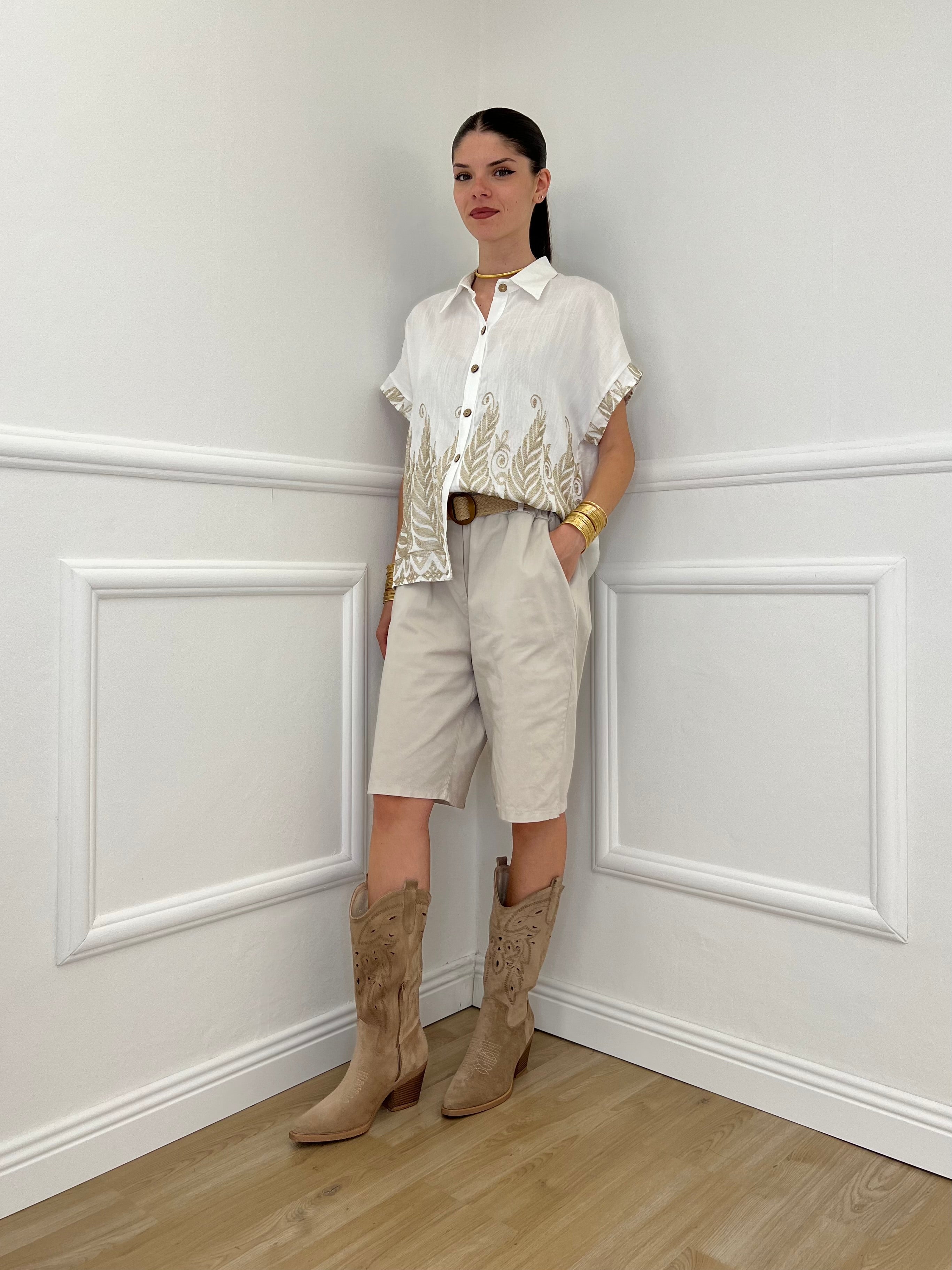 Camicia Ricami Lurex 18090 Bianco