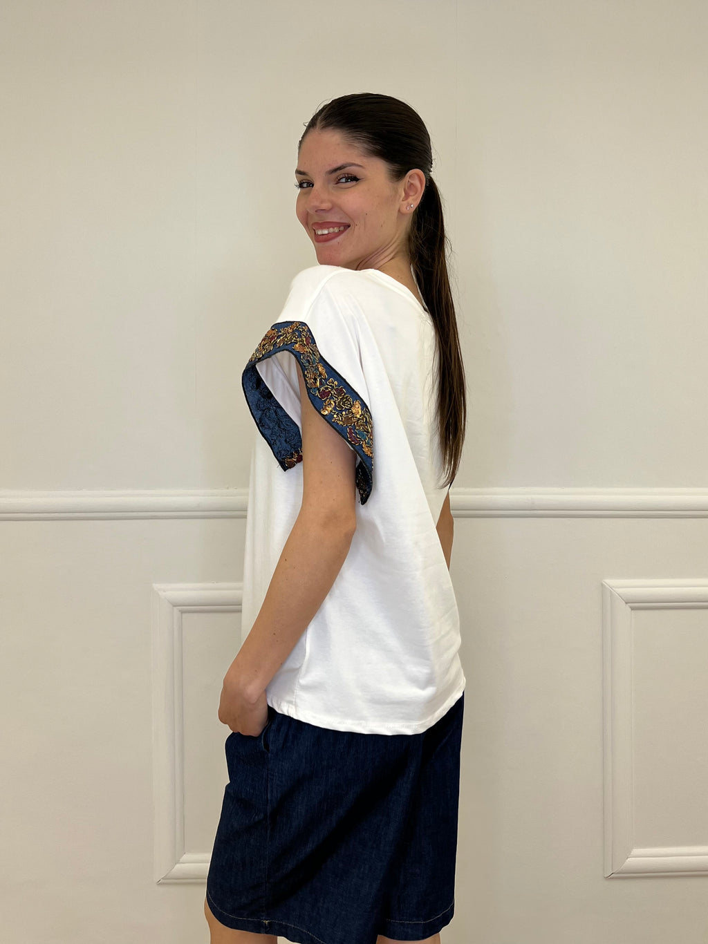 T-shirt Passamaneria Denim 3386 Bianco