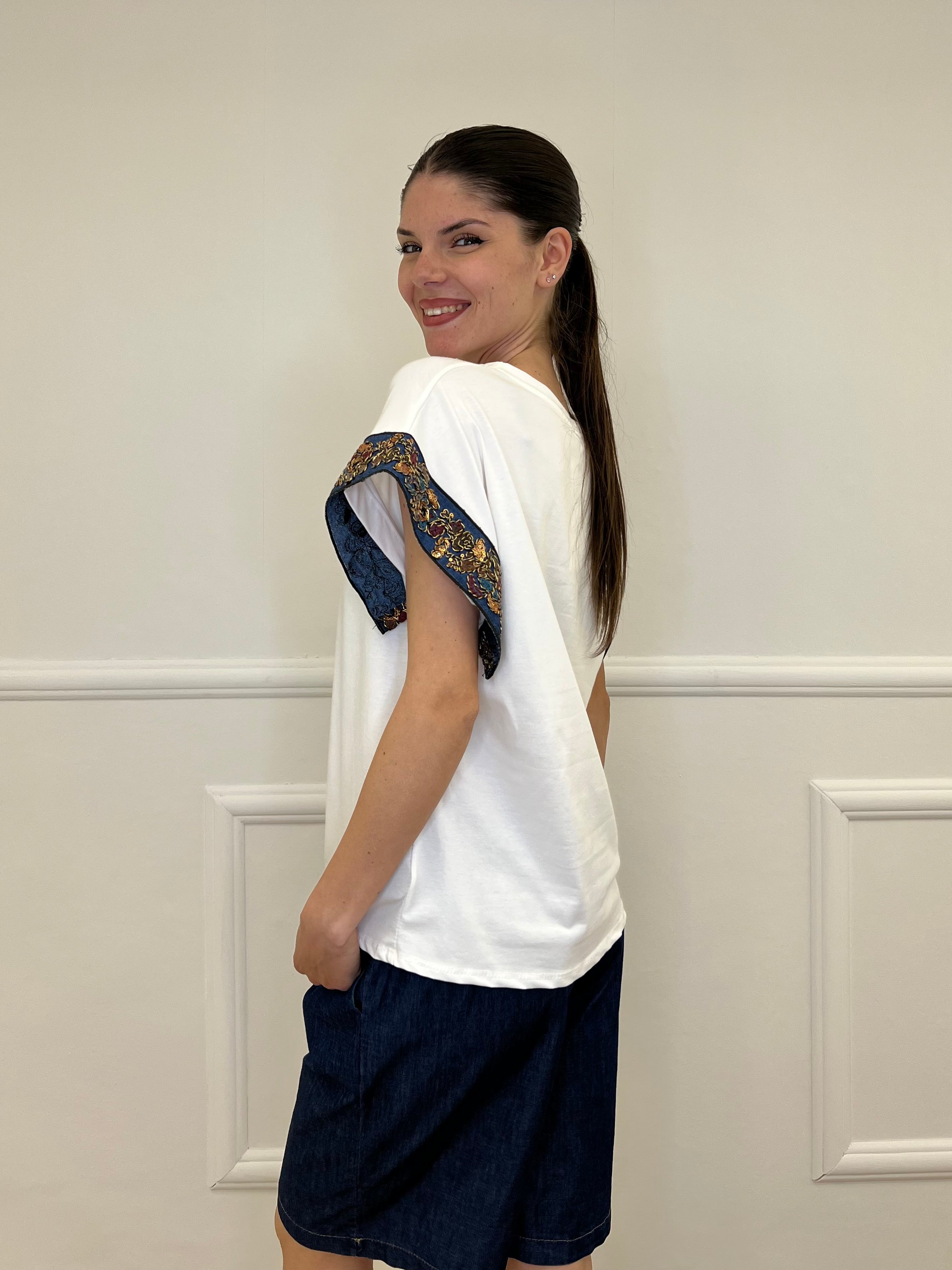 T-shirt Passamaneria Denim 3386 Bianco