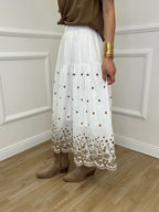 Gonna Midi Cotone Ricami 50138 Bianco