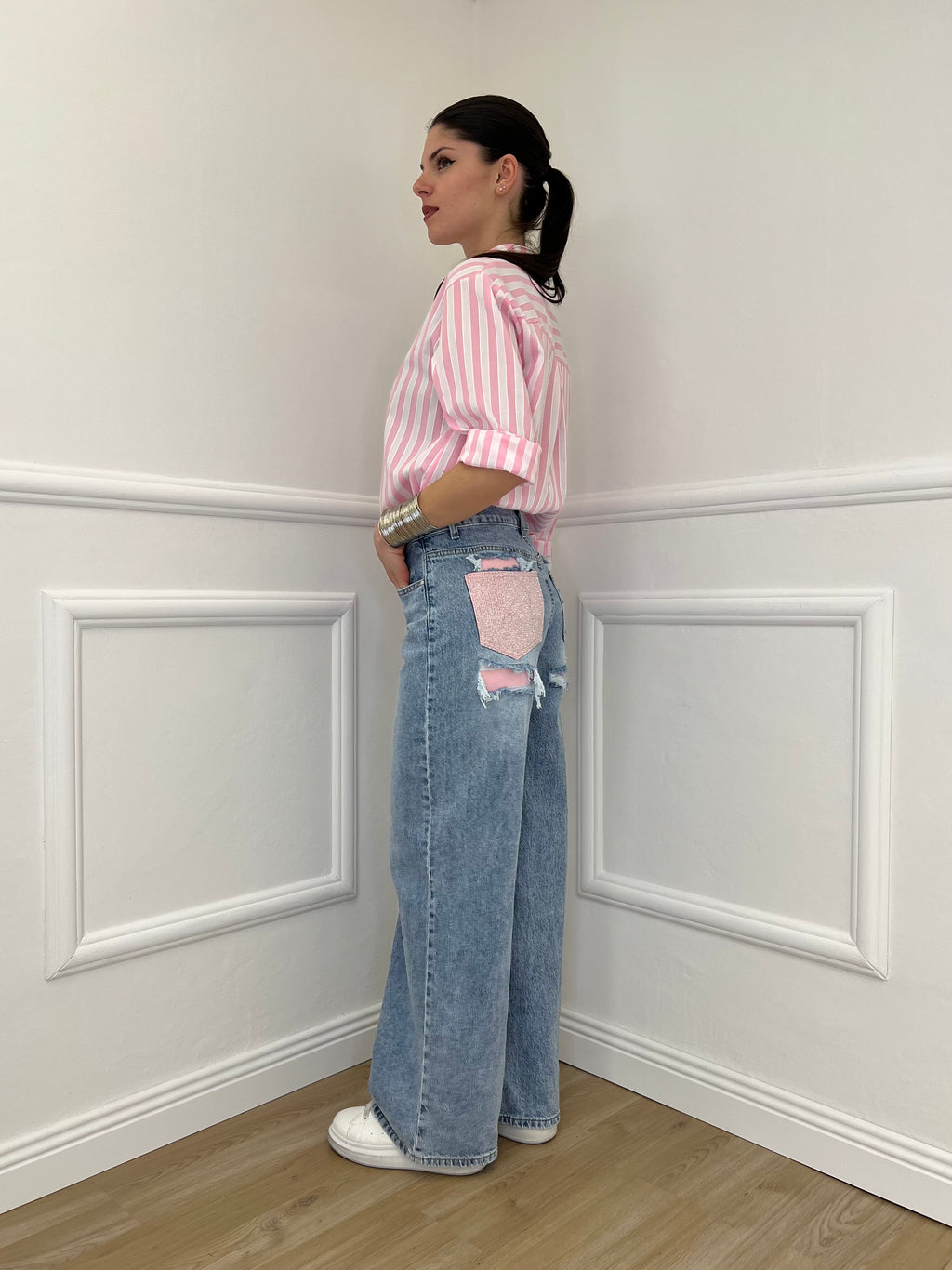 Camicia In Cotone a Righe 82062 Rosa