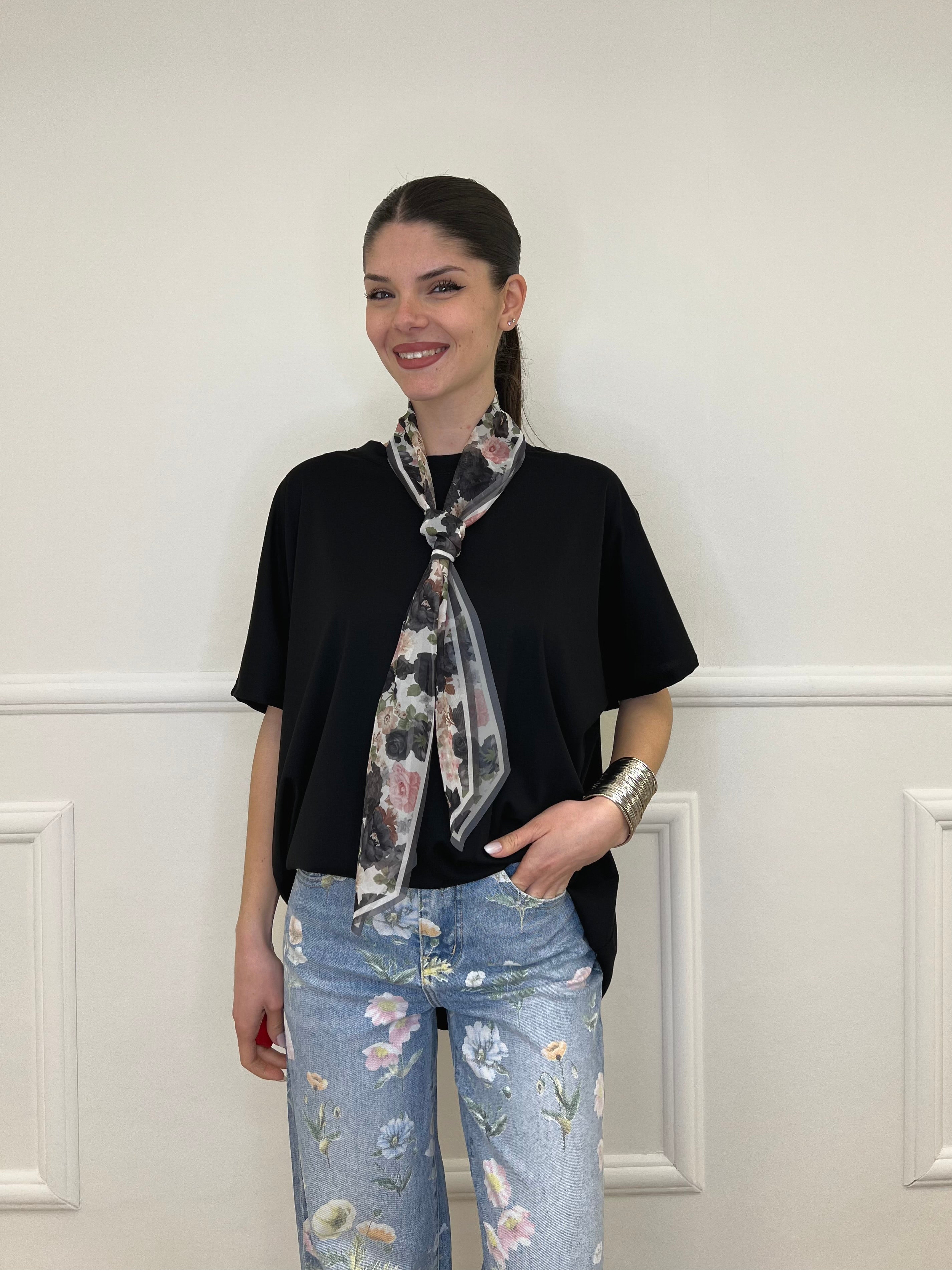 T-shirt Maxi Con Foulard 35080 Nero