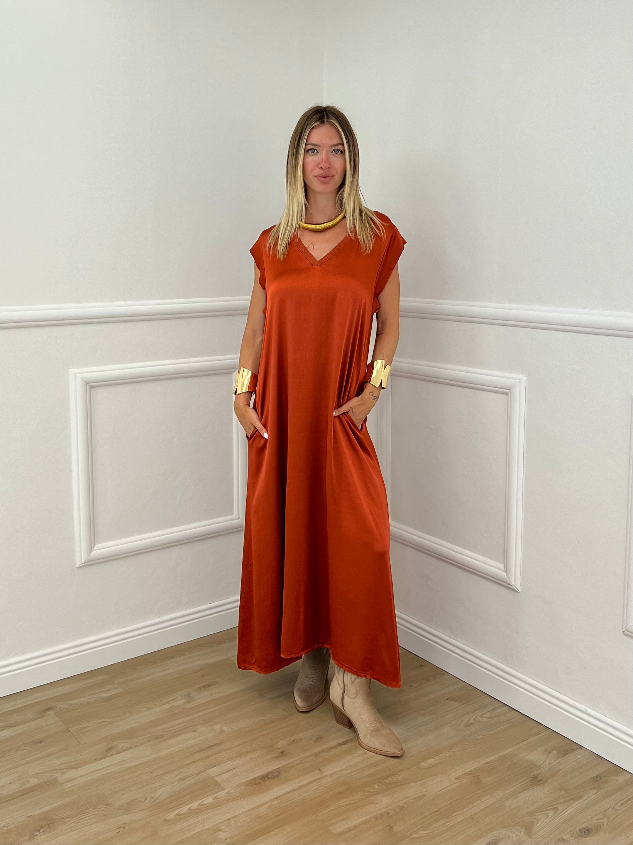 Vestito In Raso di Viscosa A00850 Rame