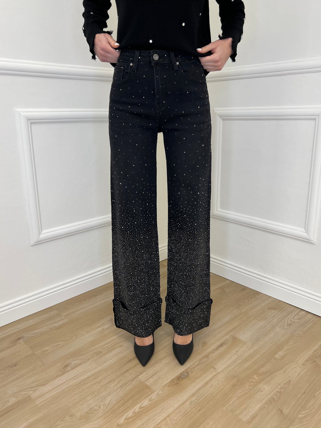 Jeans Strass con Risvolto 2382 Nero