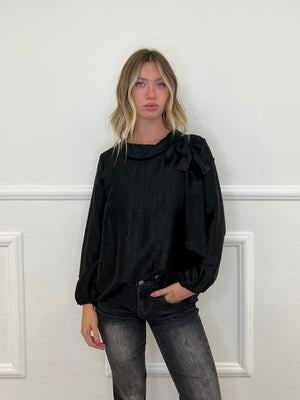Blusa Chiffon Fiocco e Colletto 8526 Nero