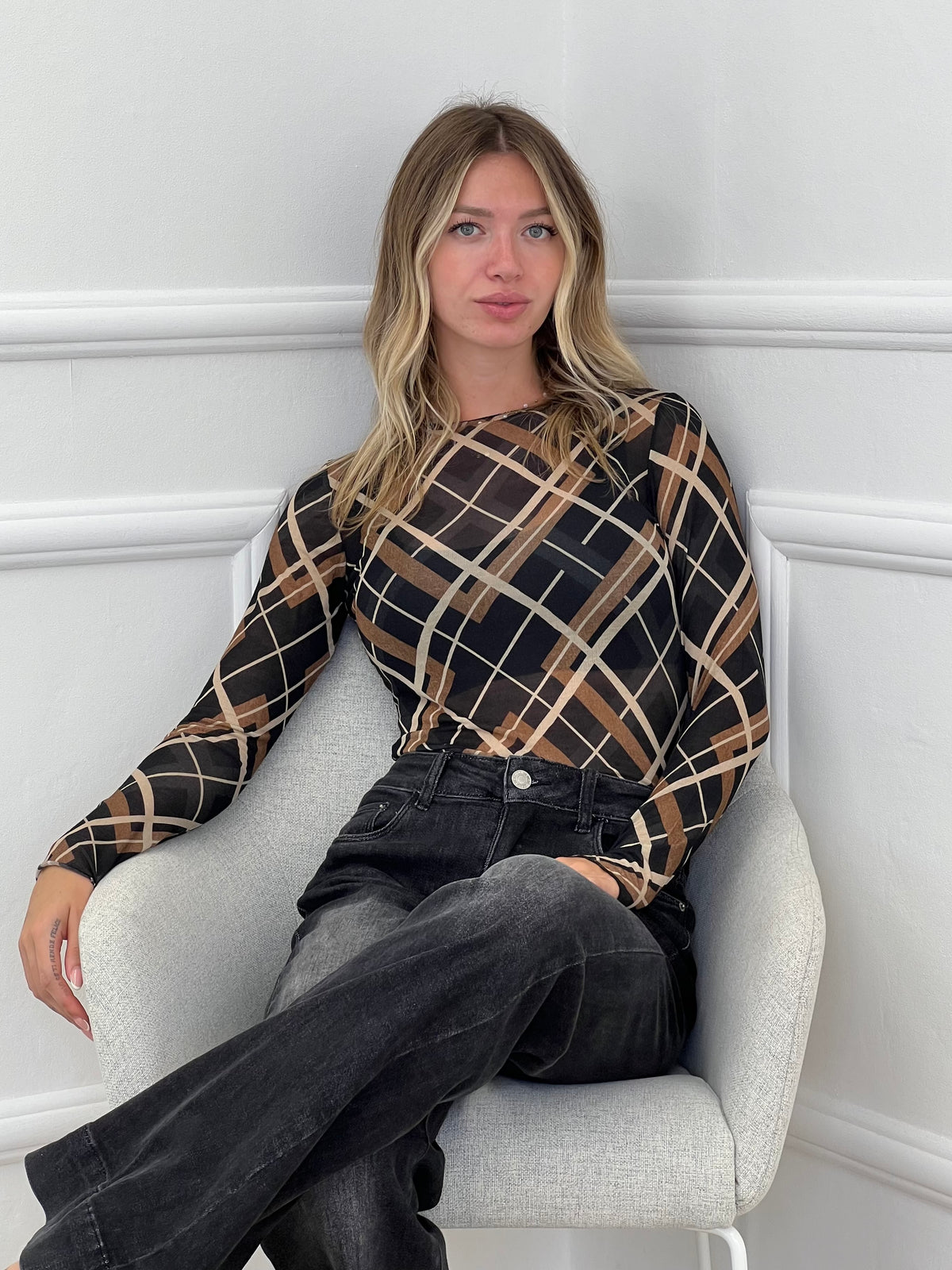 Maglia Ultralight con Cashmere Geometrica a Barchetta