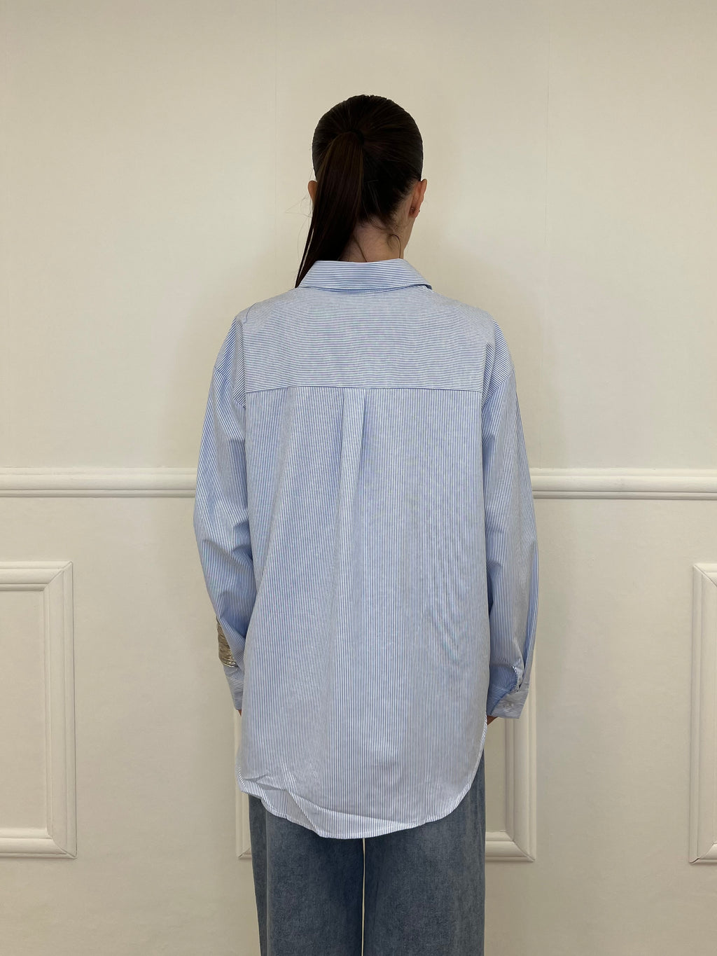 Camicia Righe Strass 2514 Azzurro