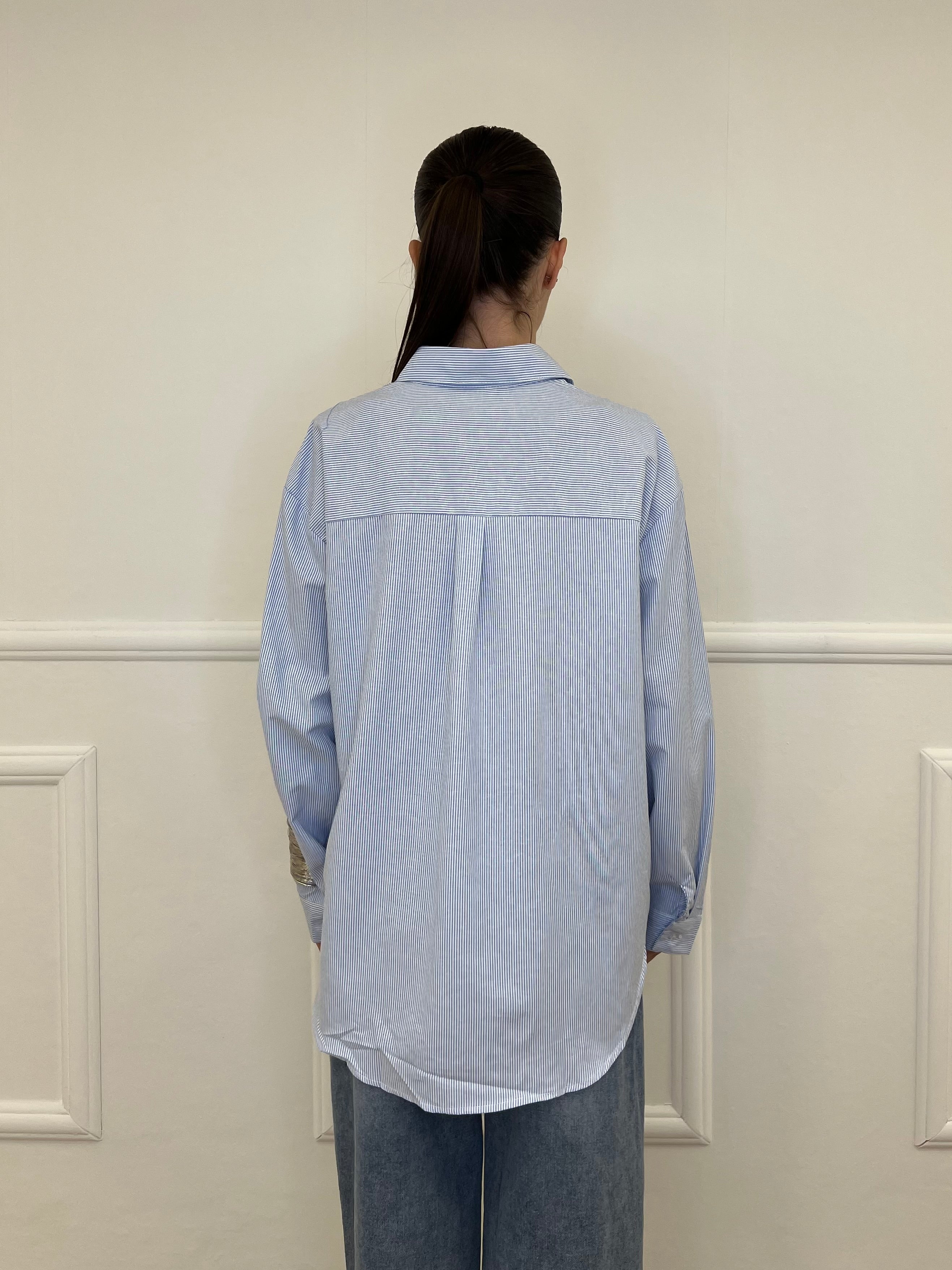 Camicia Righe Strass 2514 Azzurro