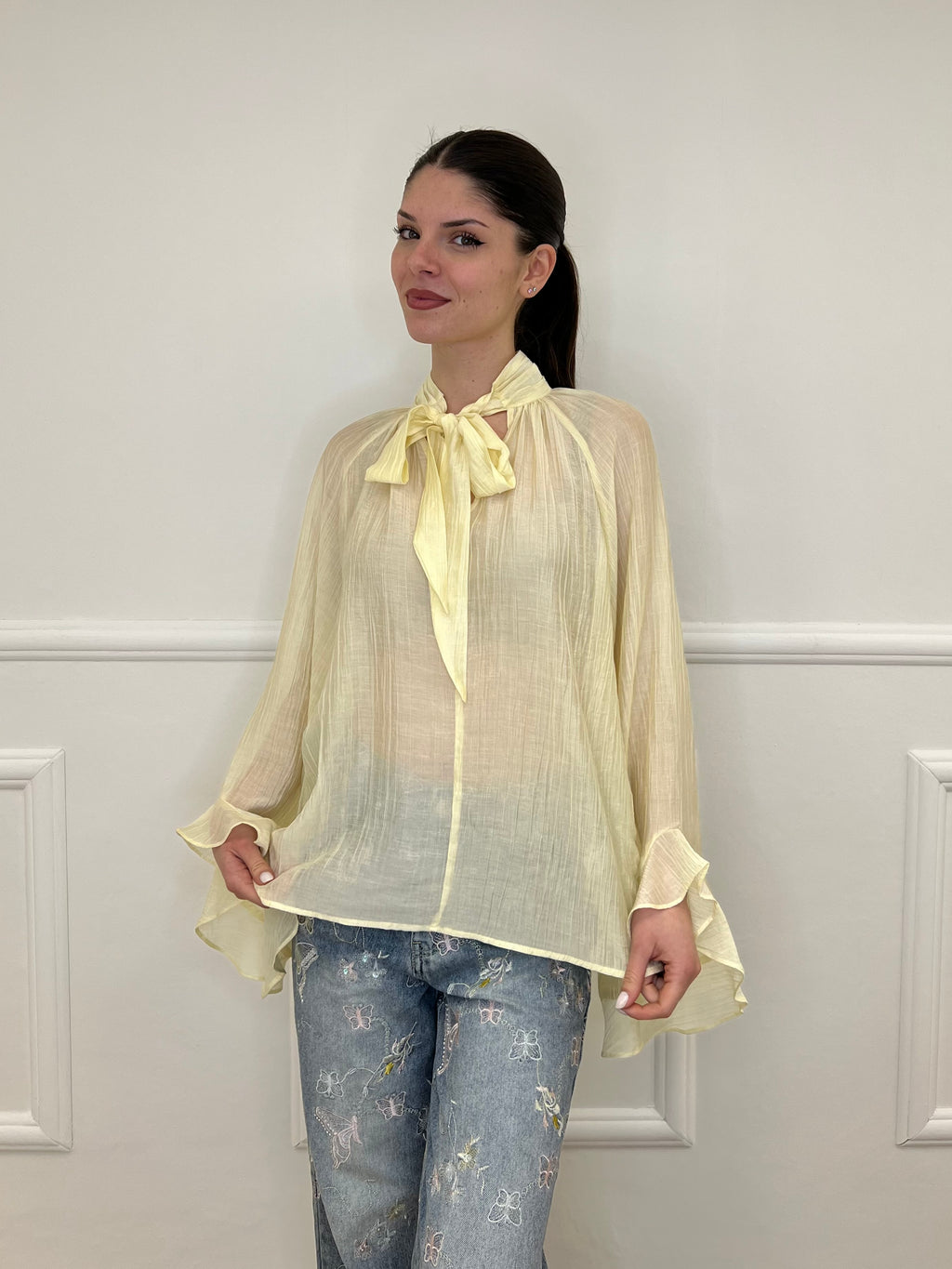 Camicia in Tencel con Fiocco 2608 Giallo