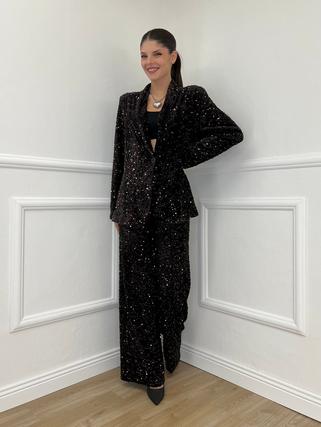 Pantalone Ciniglia Paillettes 2460 Moro