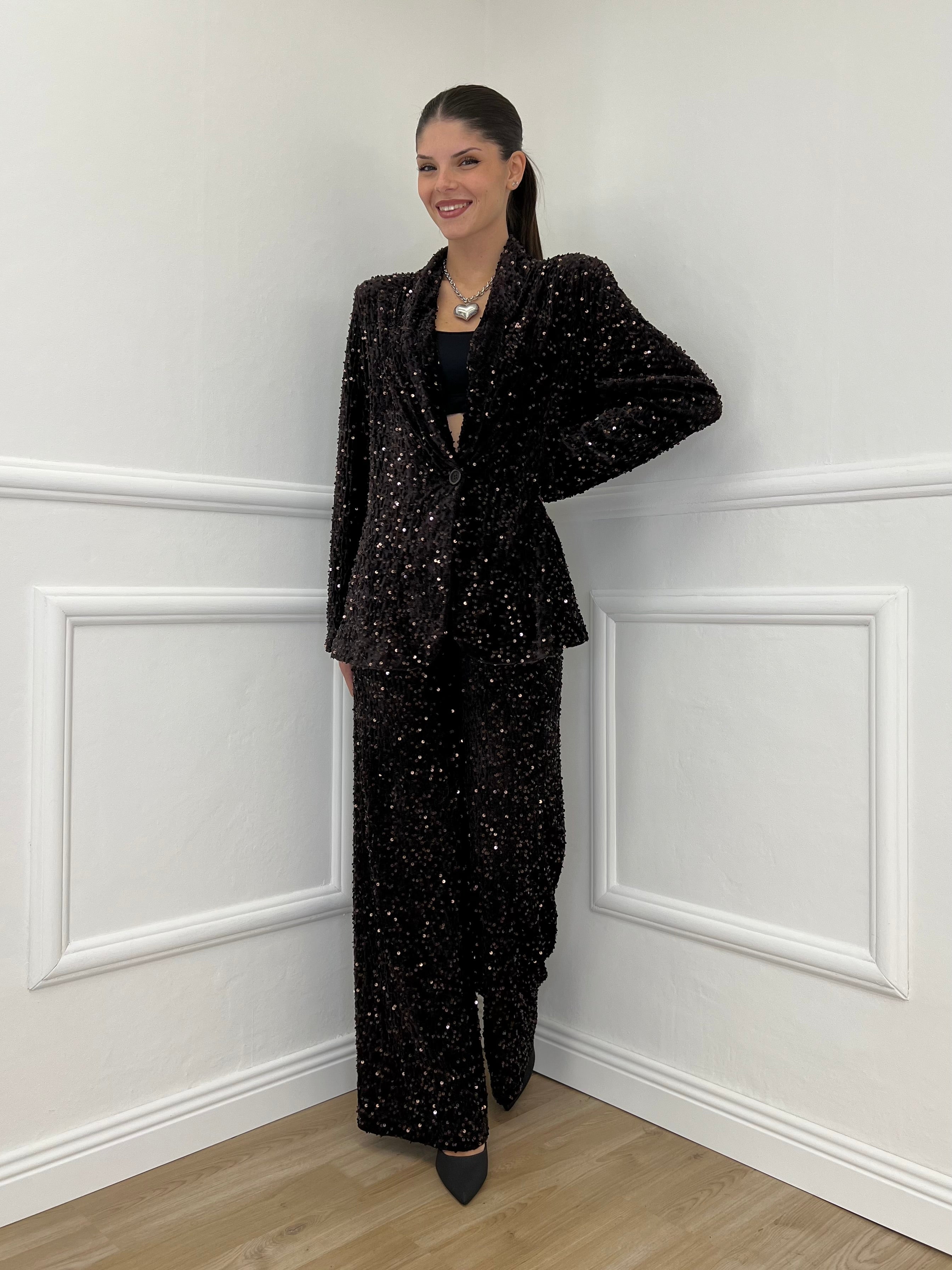 Pantalone Ciniglia Paillettes 2460 Moro