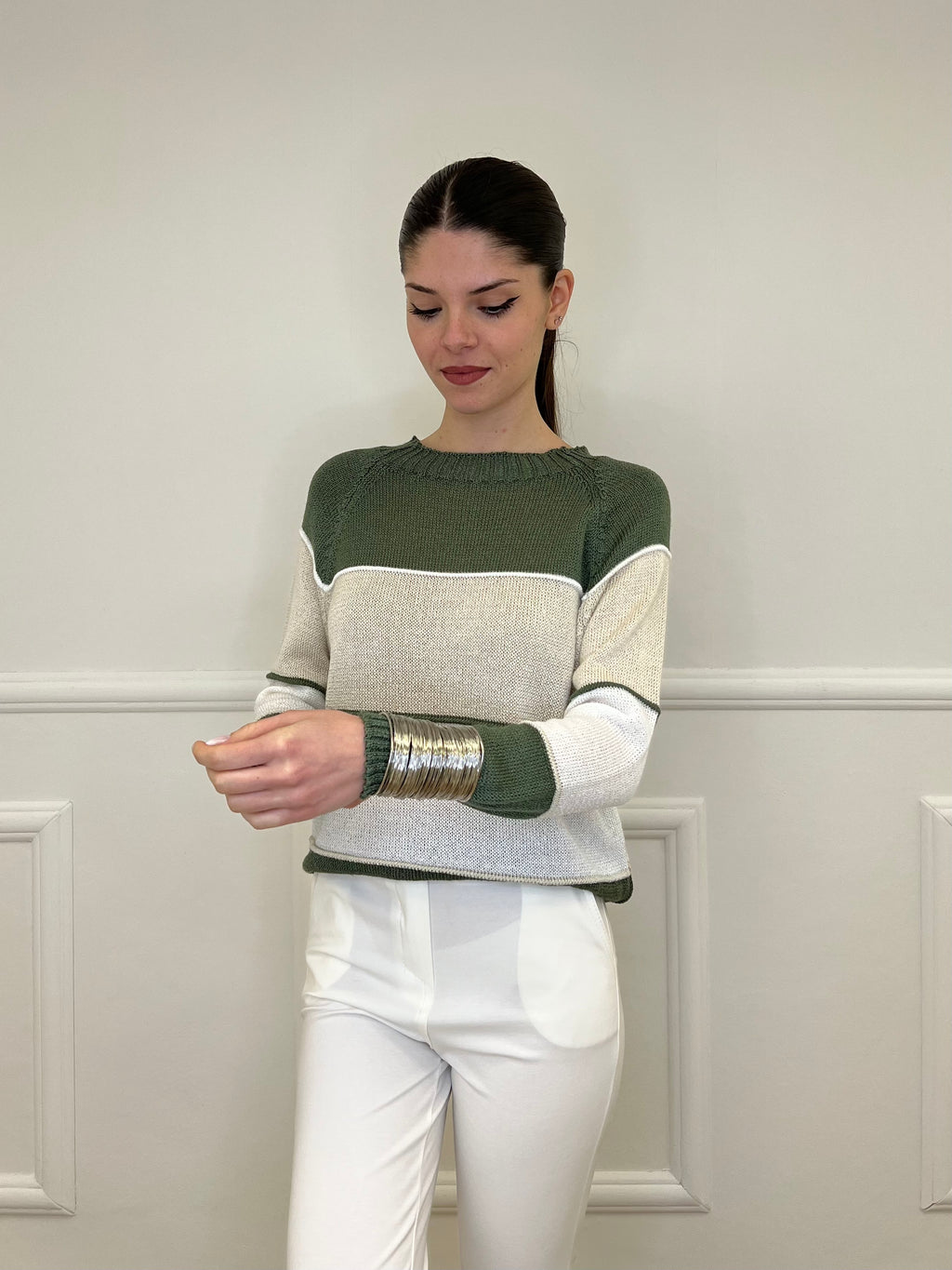 Maglia a Righe Profili 25031 Verde