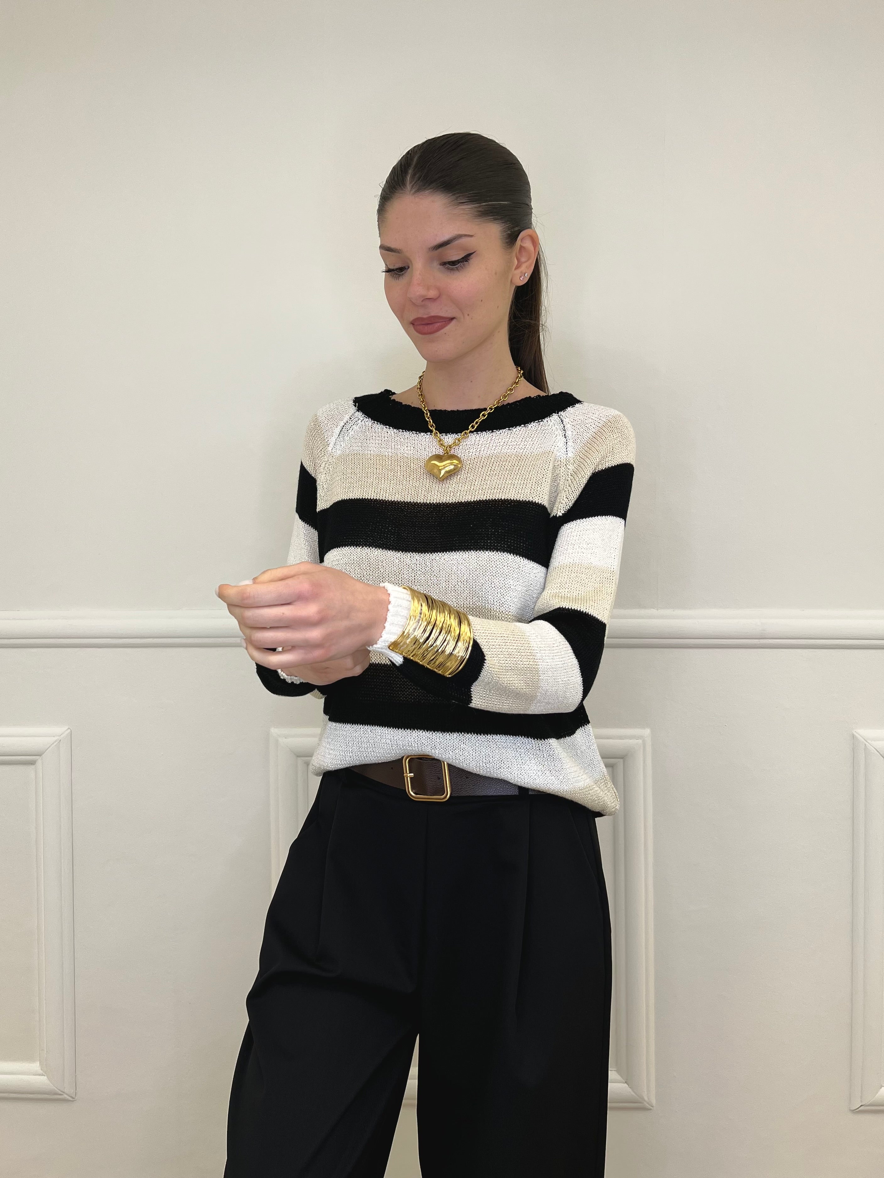 Maglia a Righe 25054 Nero