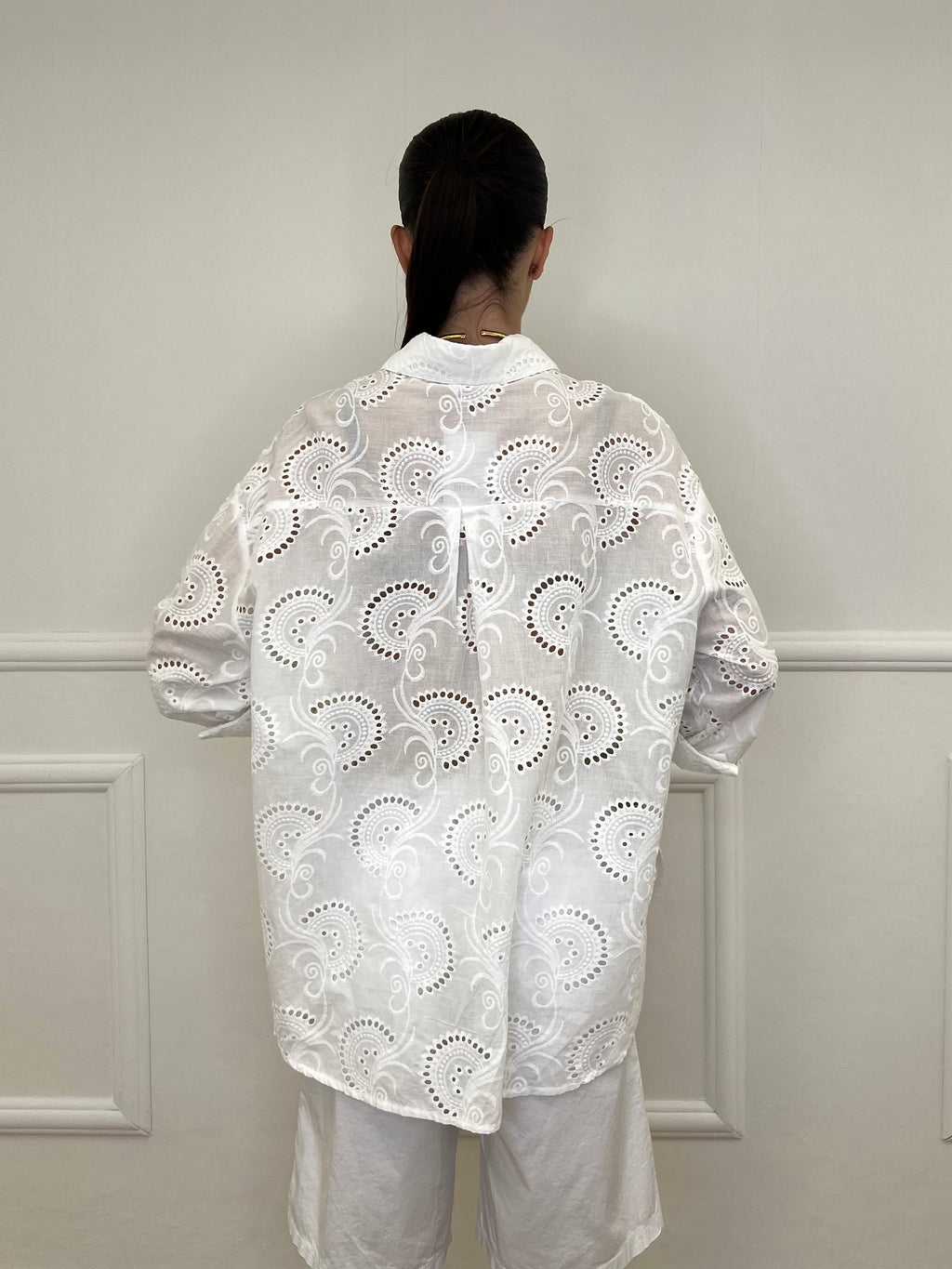 Camicia Over Sangallo Tasca 32020 Bianco