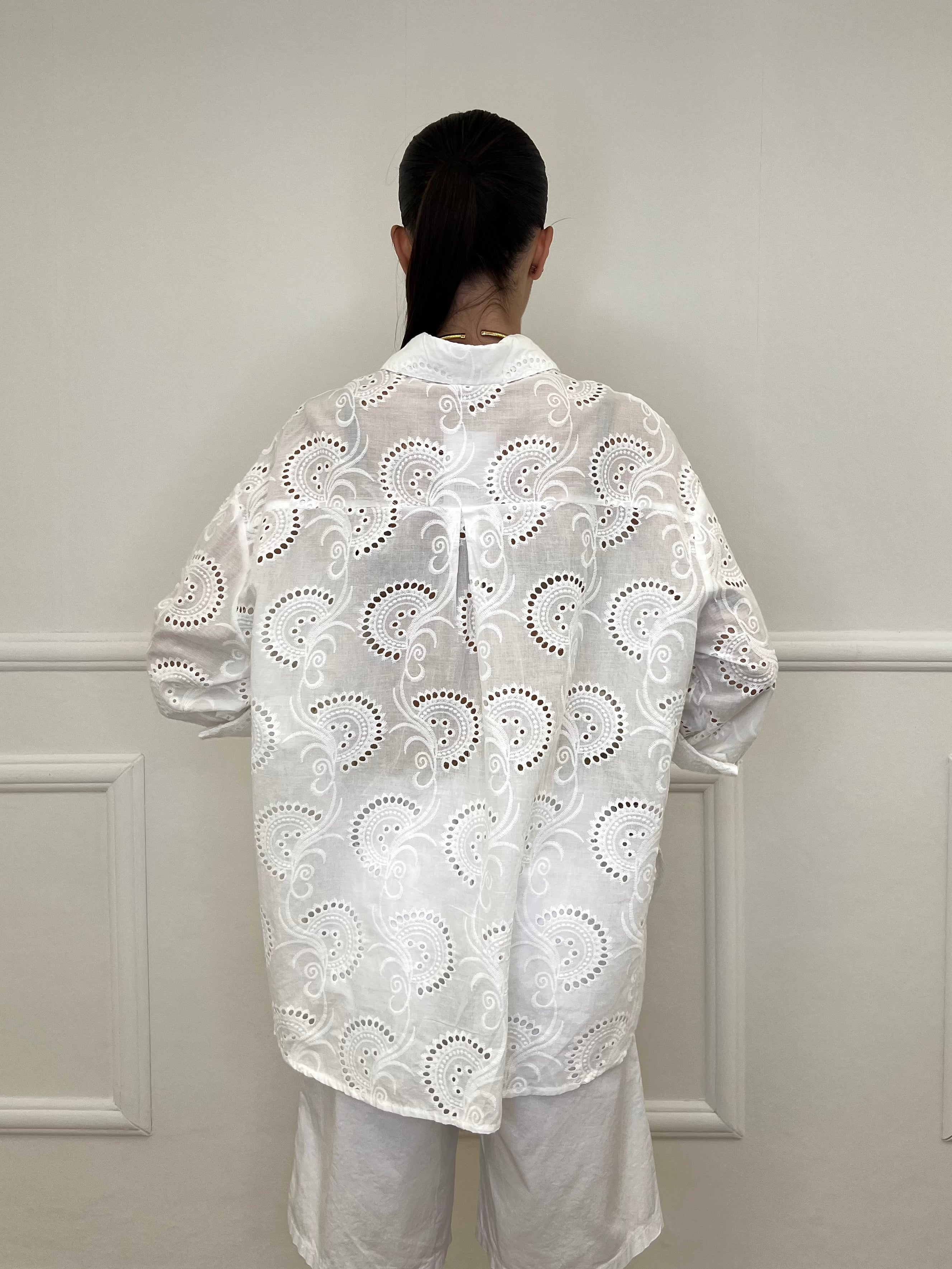 Camicia Over Sangallo Tasca 32020 Bianco
