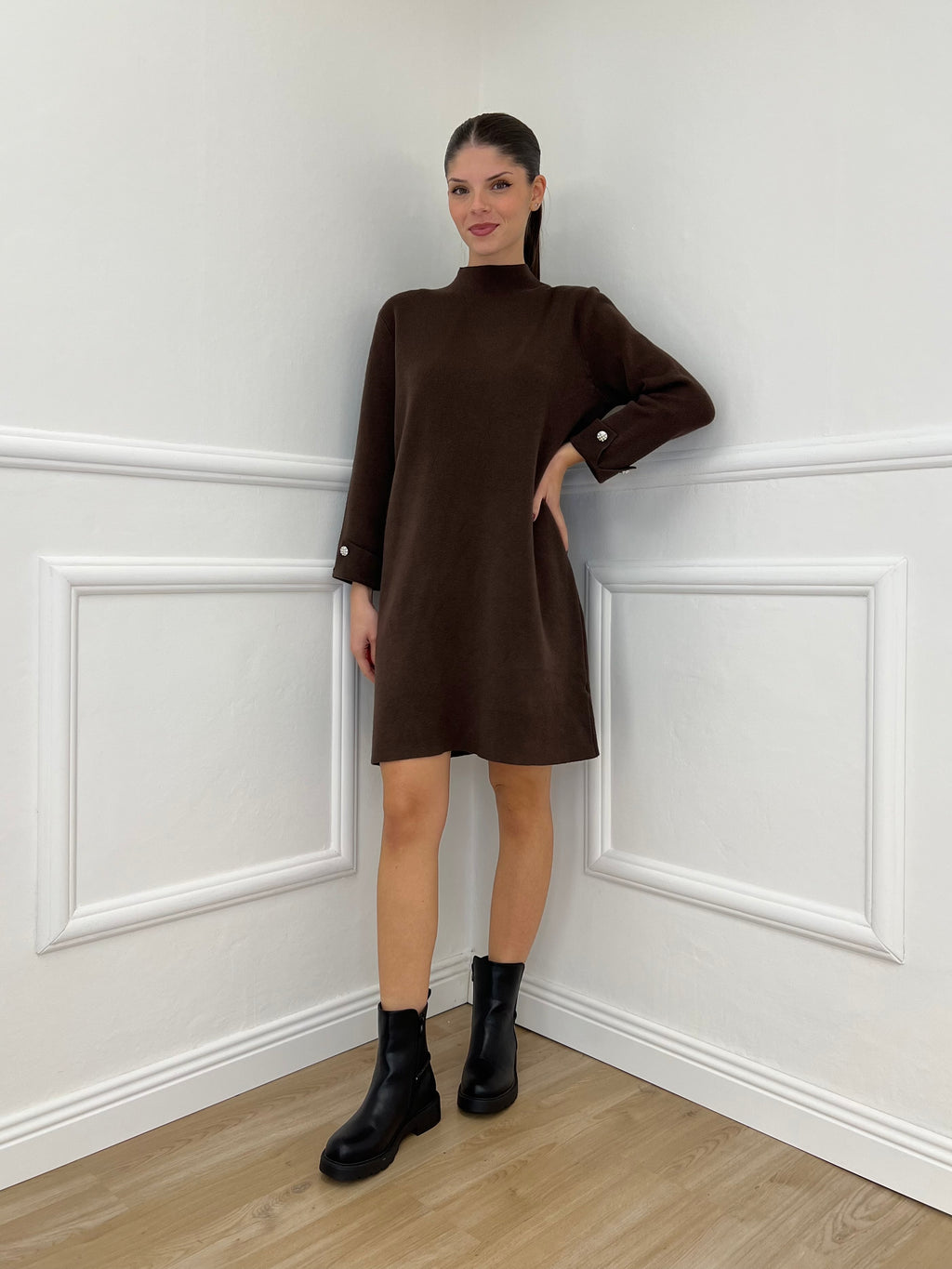 Abito in Maglia 9432 Marrone