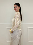 Cardigan In Cotone Con Paillettes 28142 Ecru