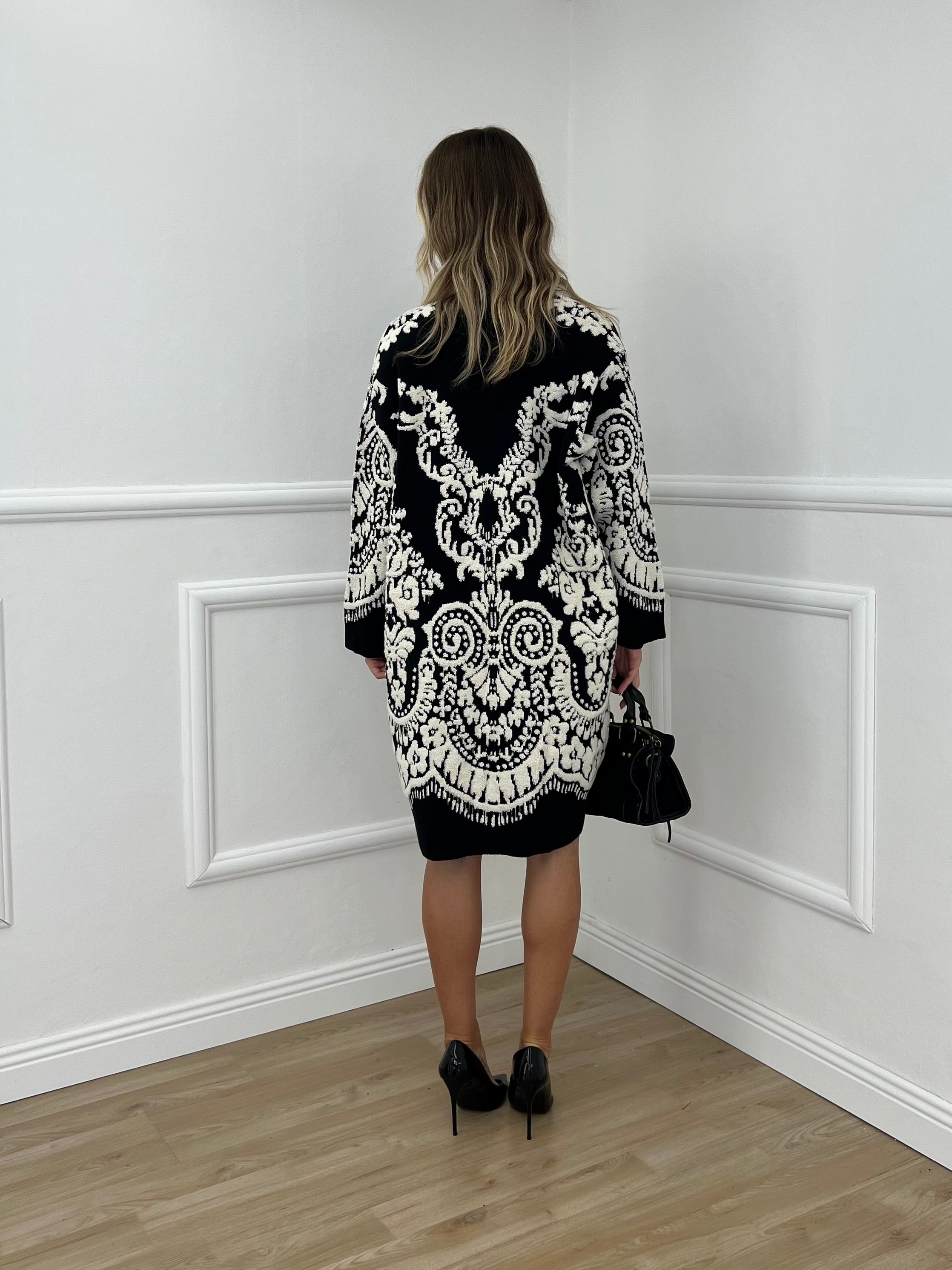 Cardigan Cappotto Jacquard 8201 Nero