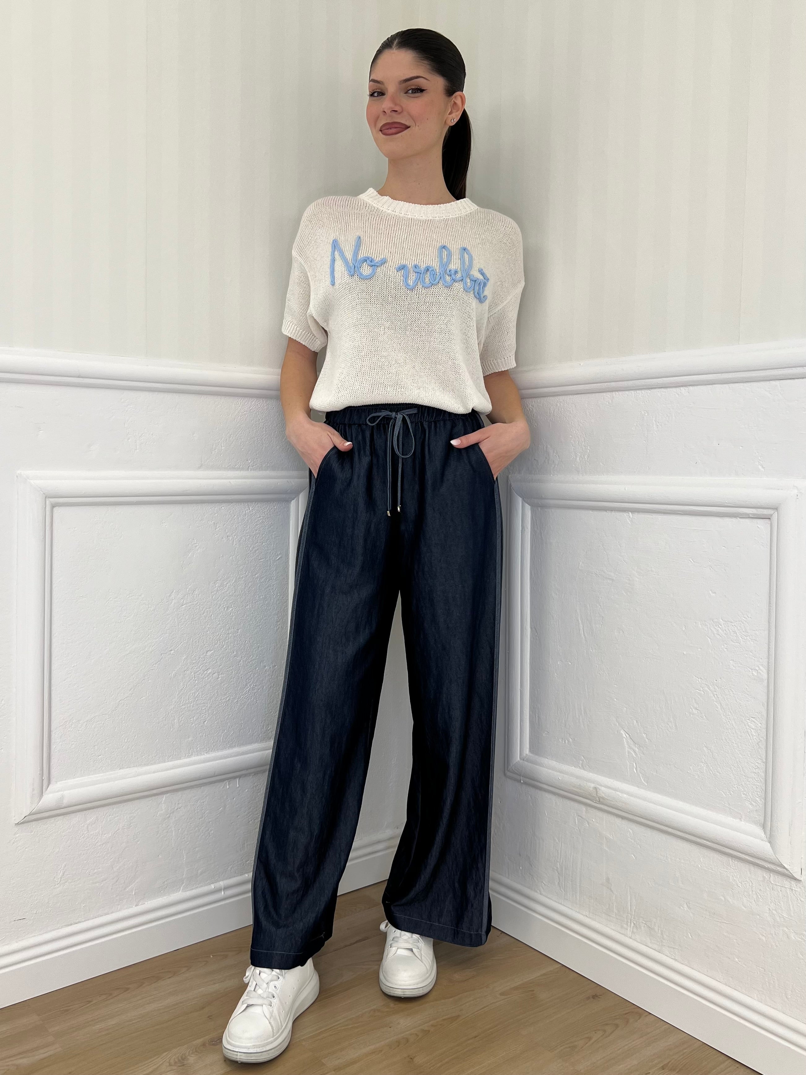 Panta Palazzo Coulisse Chambray 19157 Blu - Bazar Abbigliamento
