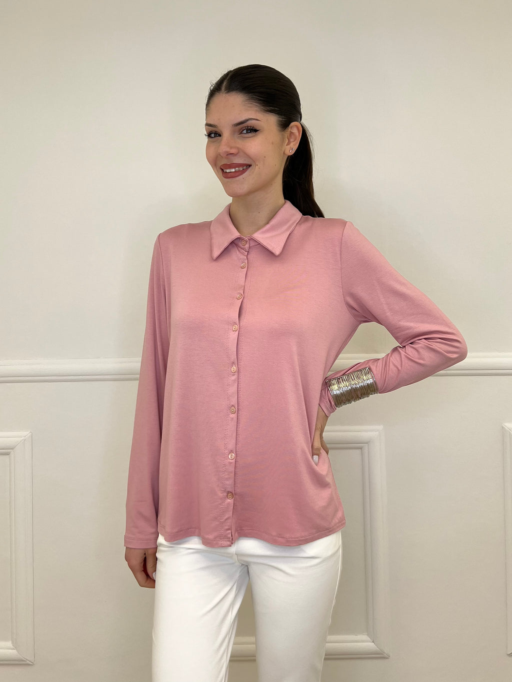 Camicia in Jersey di Viscosa 28163 Rosa
