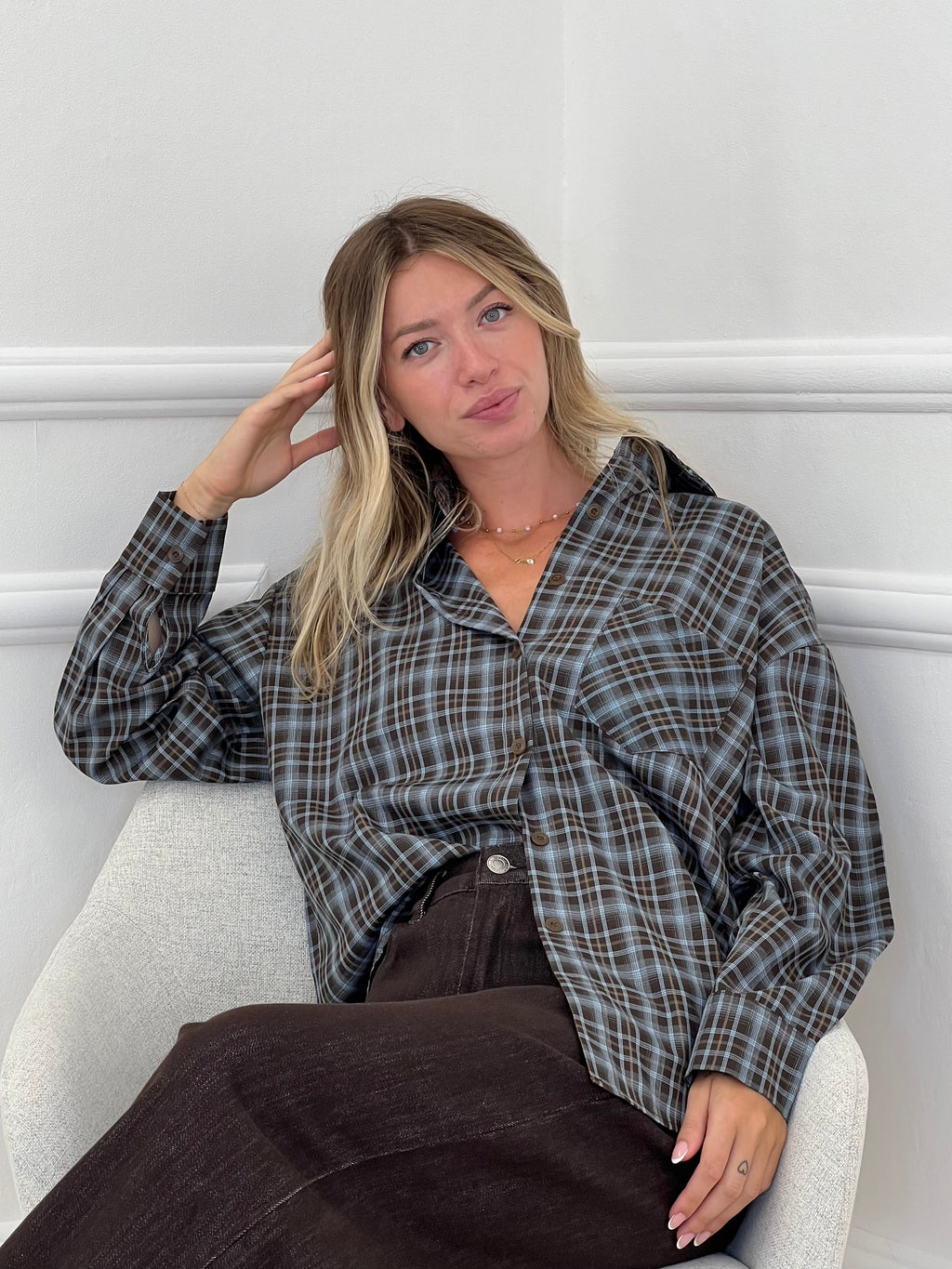 Camicia Check 17298 Marrone e Azzurro
