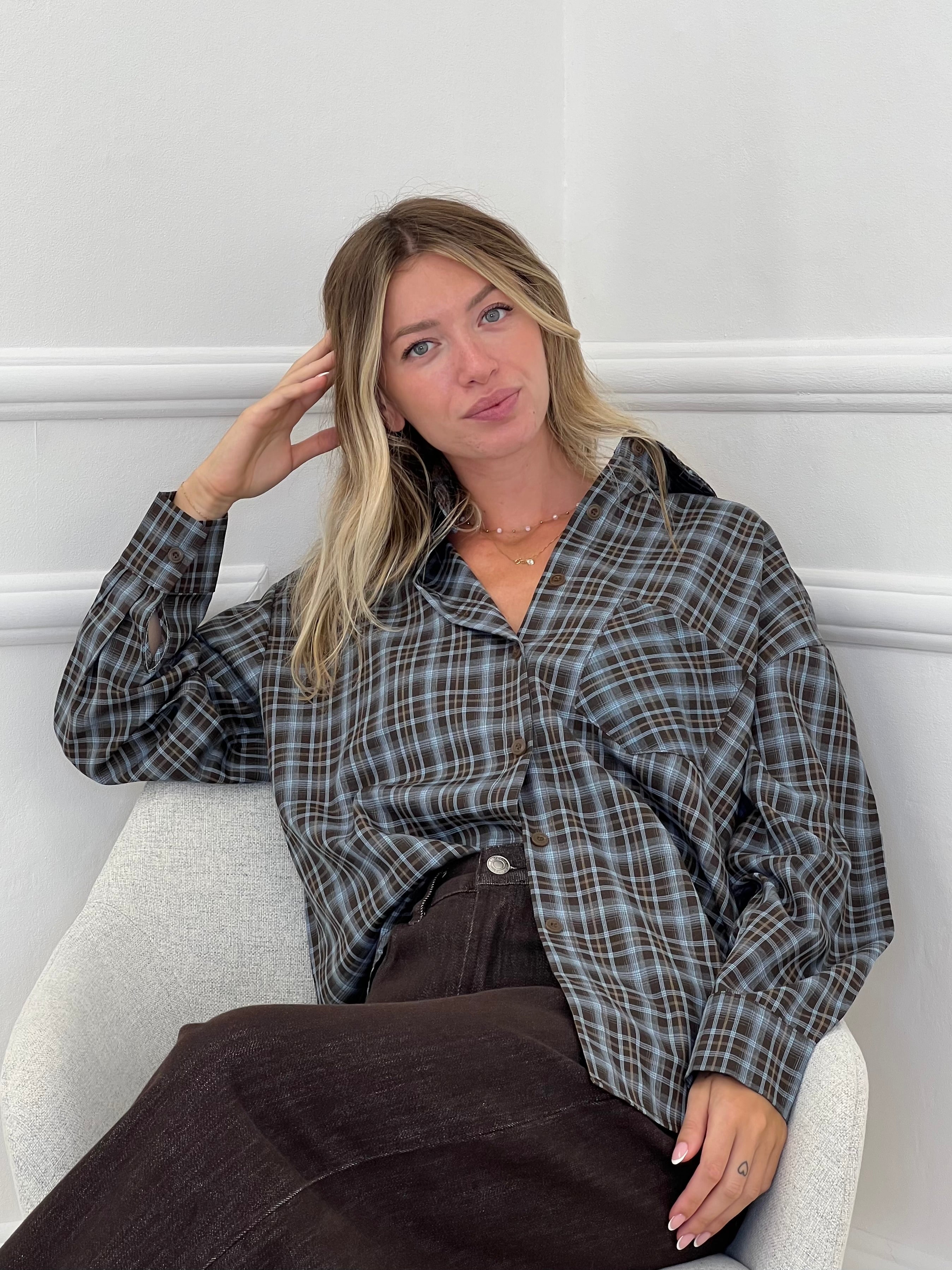 Camicia Check 17298 Marrone e Azzurro