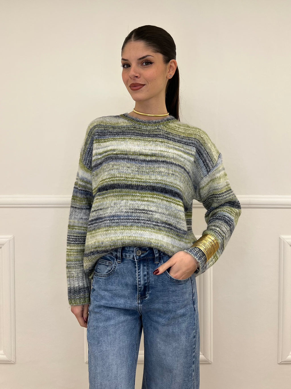 Maglia Girocollo Multicolor 25205 Verde