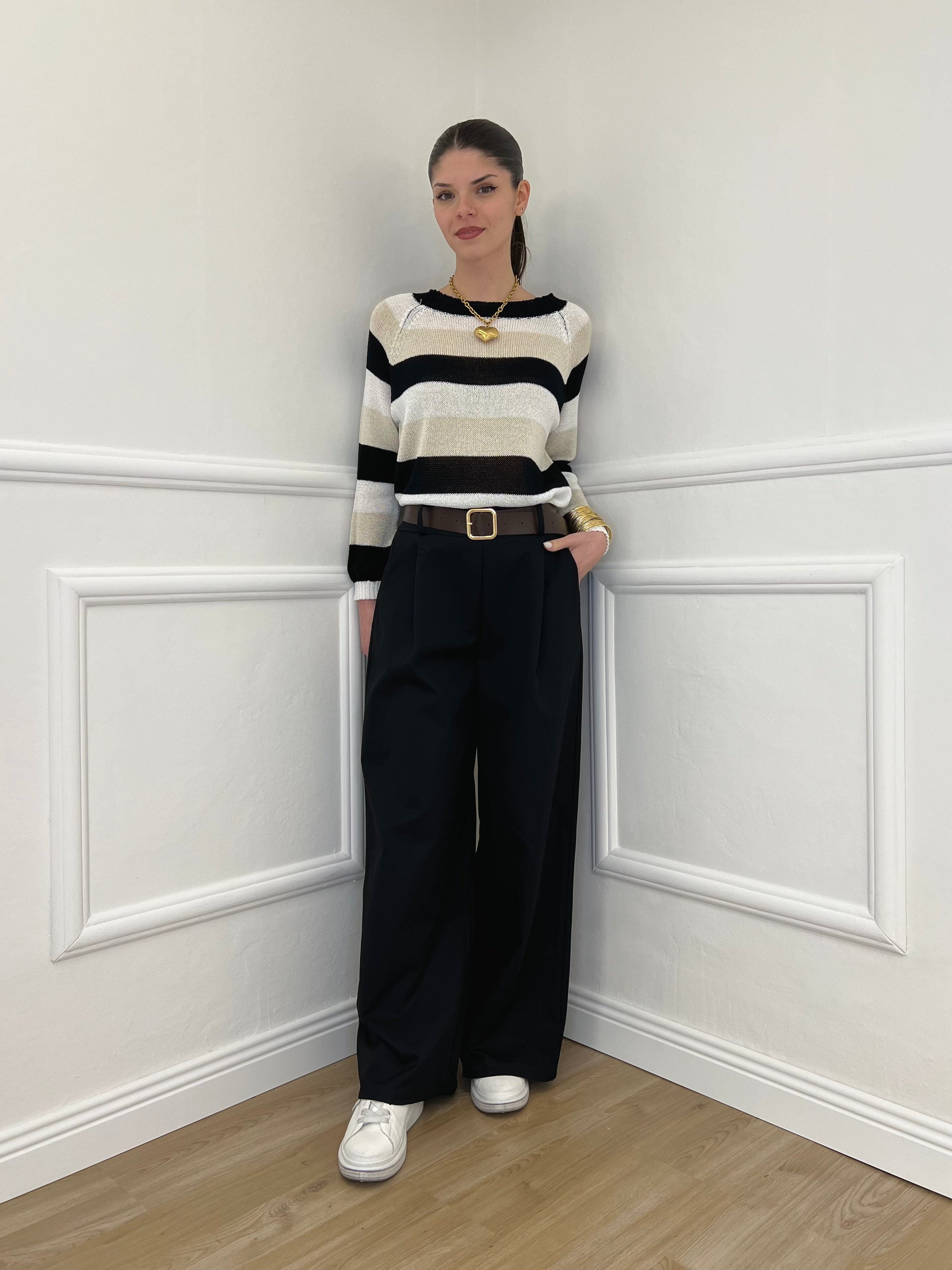 Maglia a Righe 25054 Nero