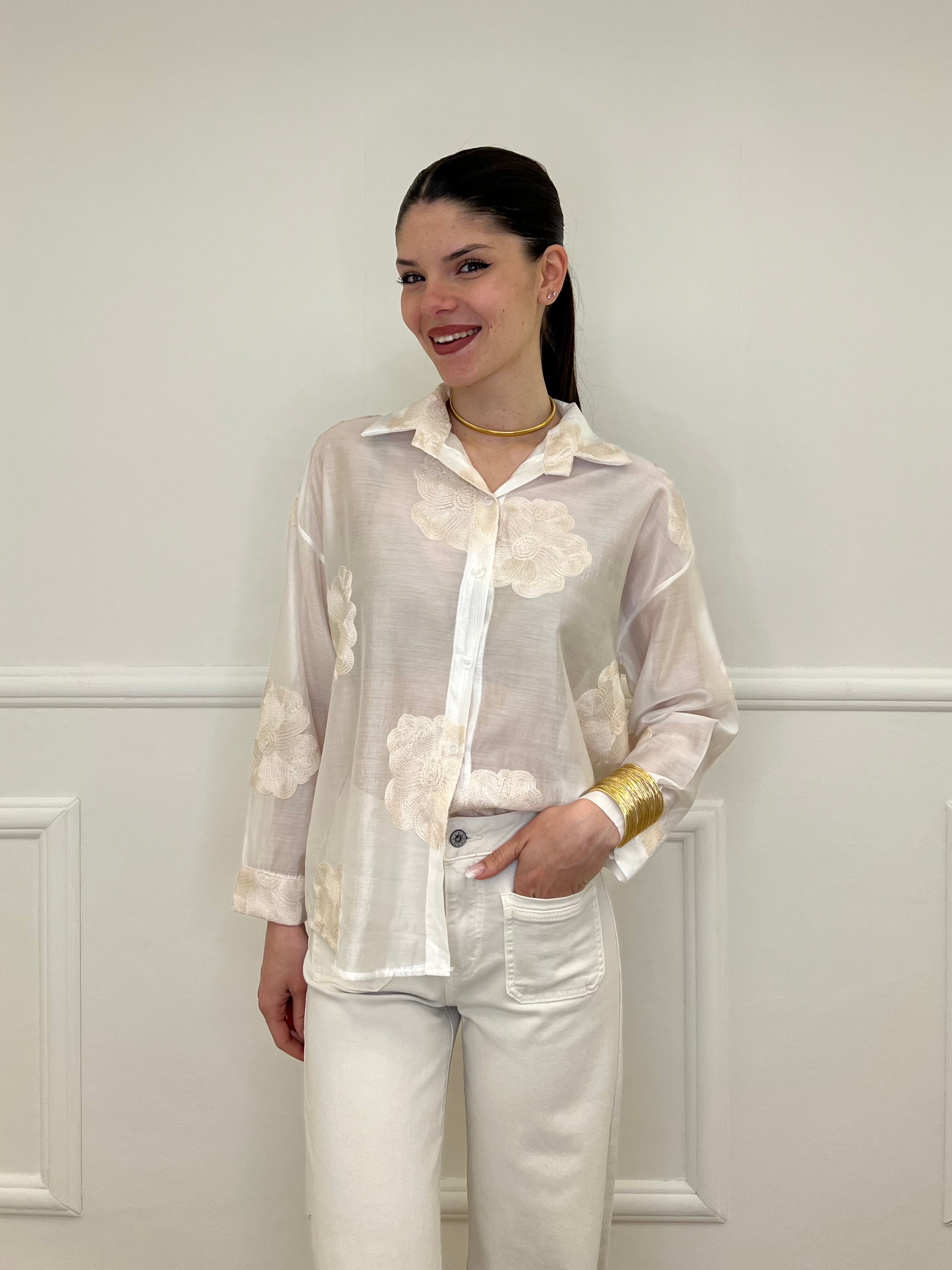 Camicia Tencel Ricami 7357 Ecru