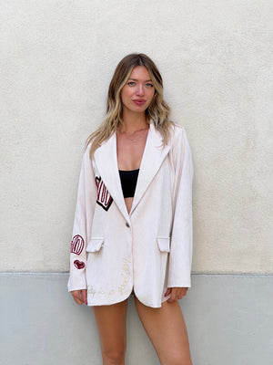 Blazer Corduroy con Ricami A8037 Panna