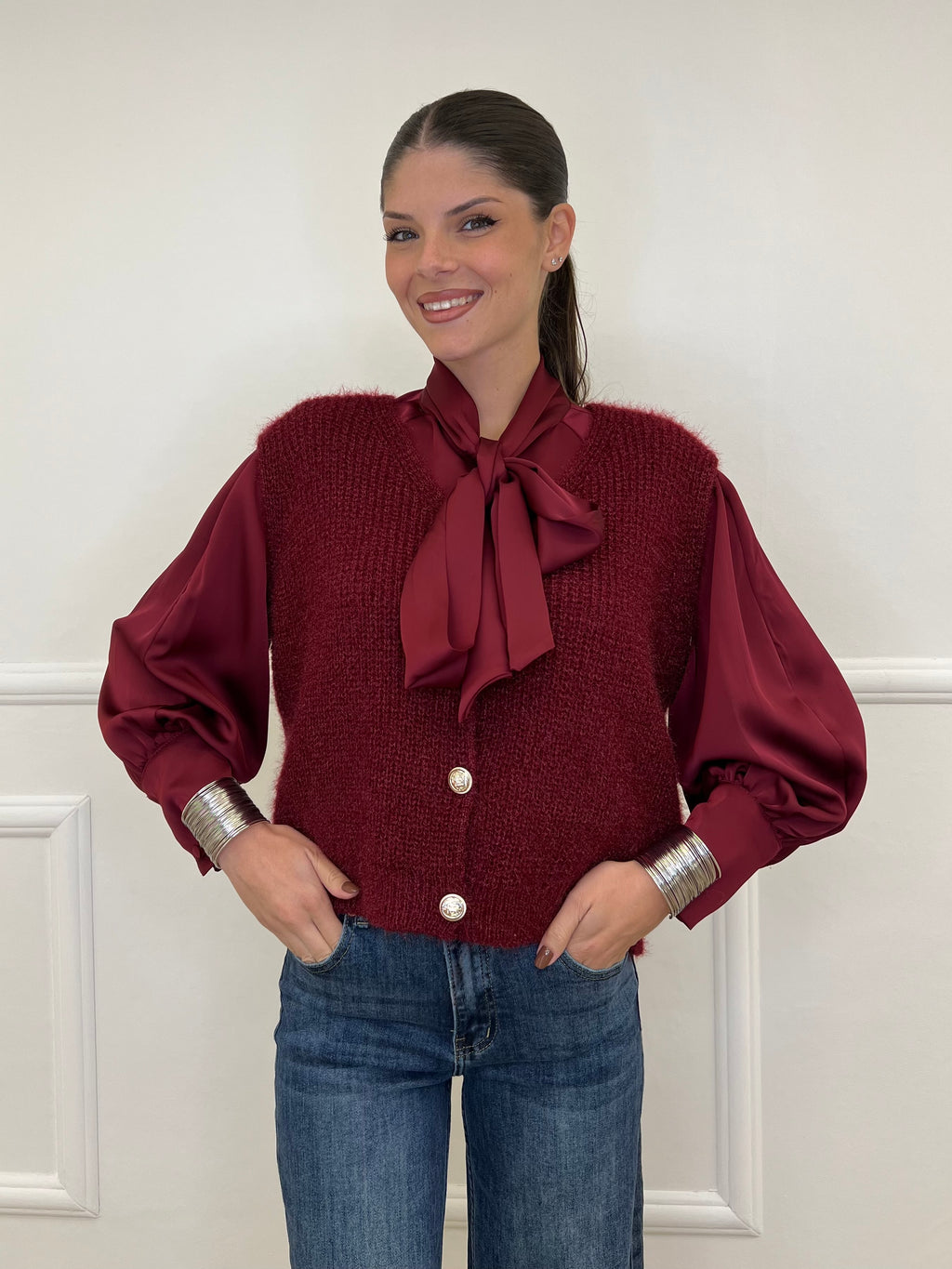 Gilet Effetto Mohair 8889 Bordeaux