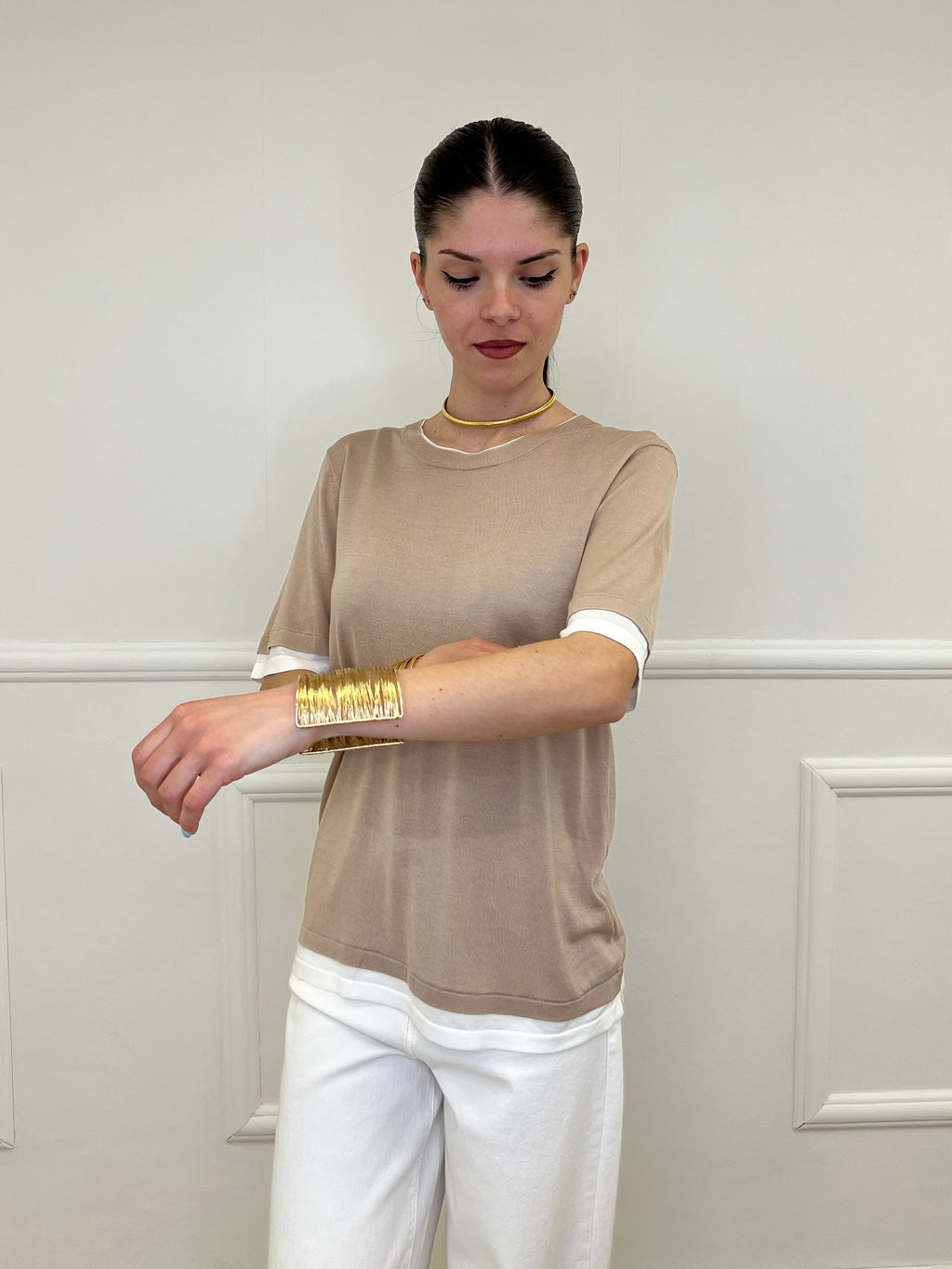 Maglia Combinata Misto Seta E261 Mocha