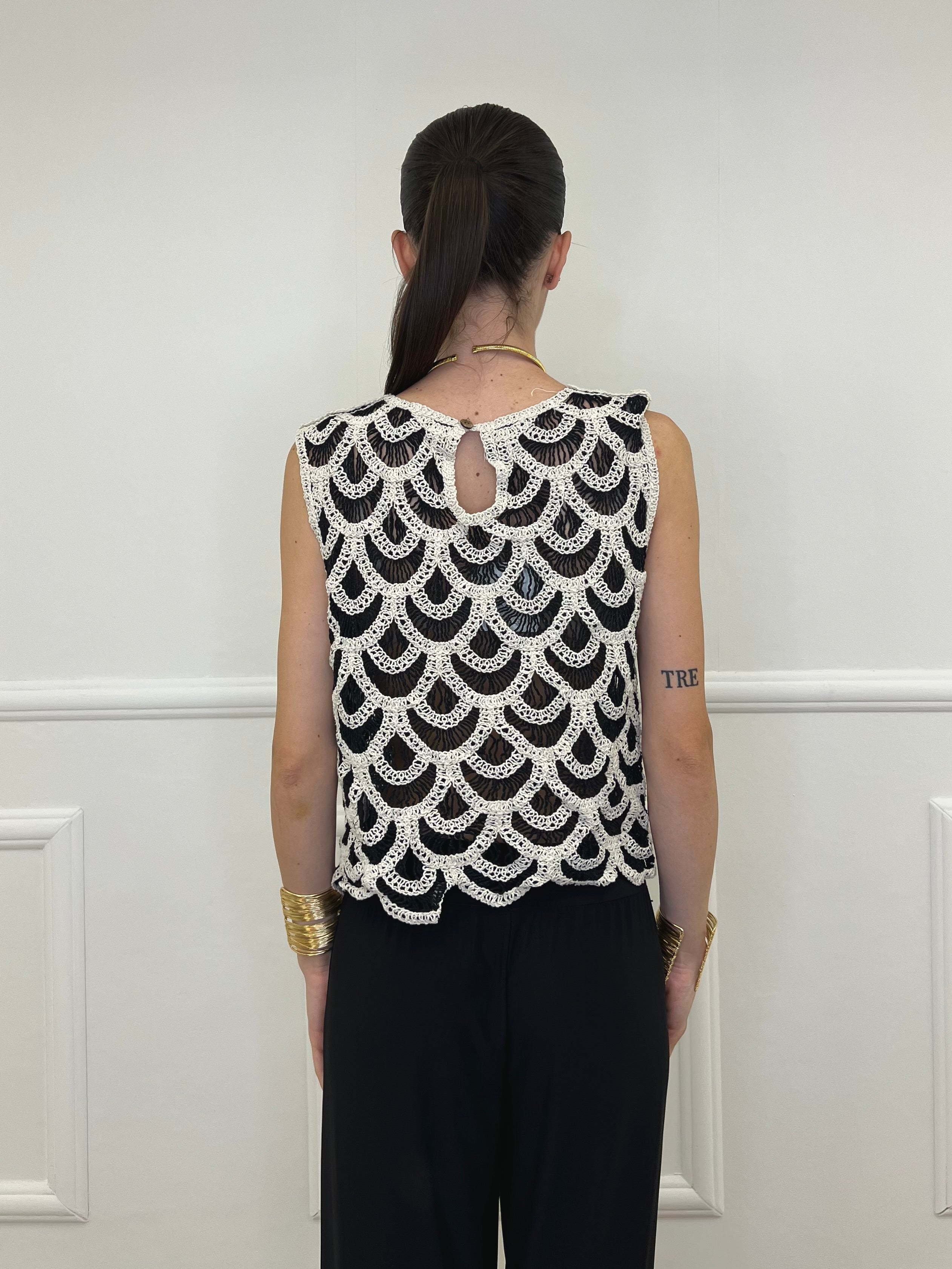 Gilet Crochet Bicolore 38023 Nero