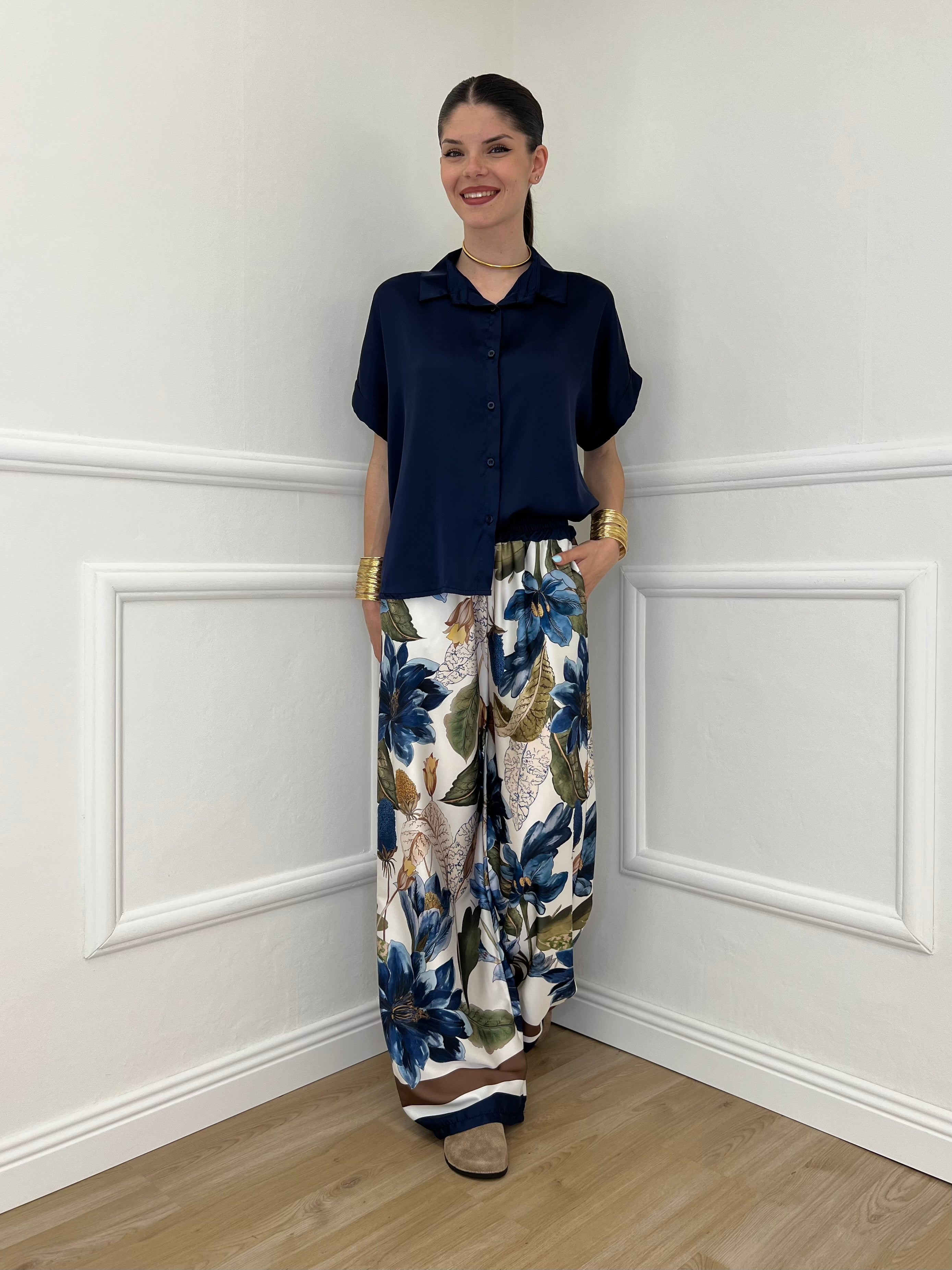 Completo Satin Pantalone Fantasia 17397 Blu