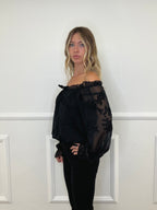 Blusa Boho Con Ricami 89039-1 Nero