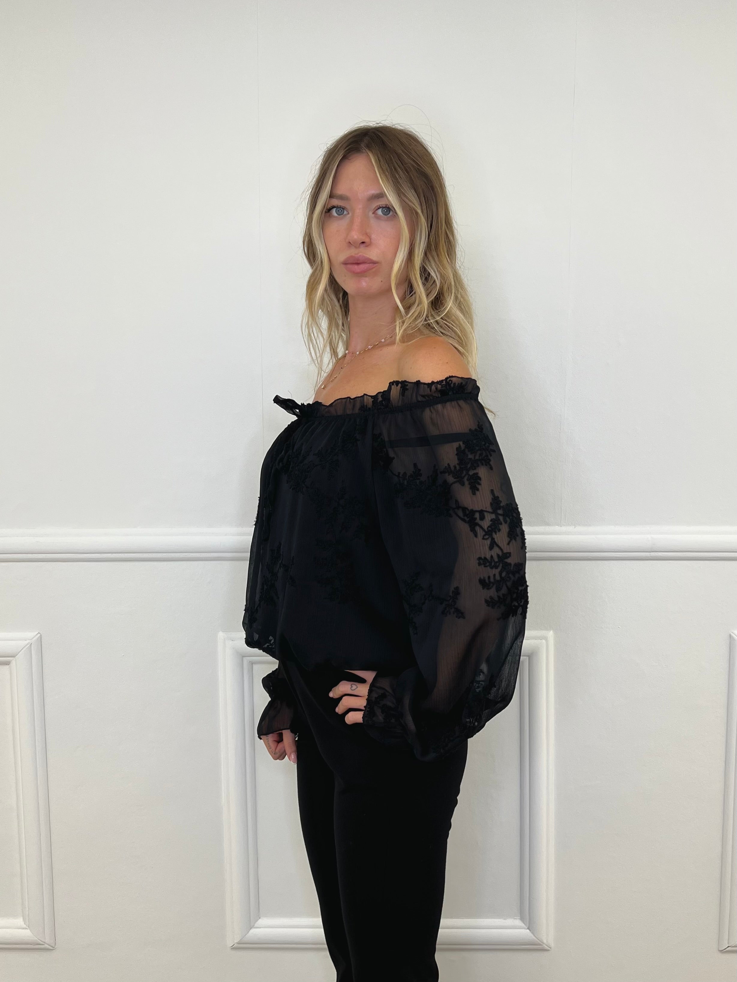 Blusa Boho Con Ricami 89039-1 Nero