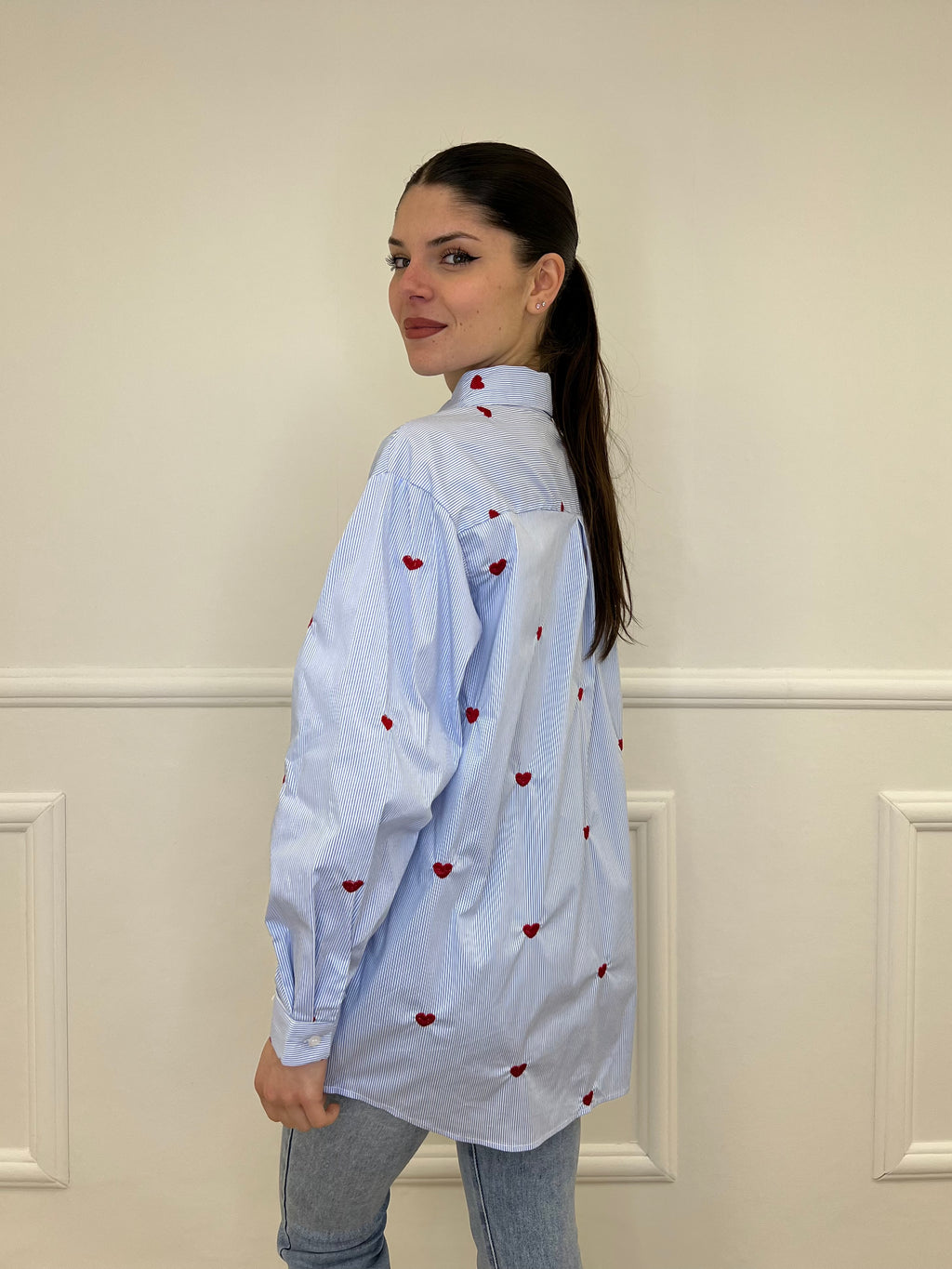 Camicia Cuori Bastoncino HQ045 Azzurro e Rosso